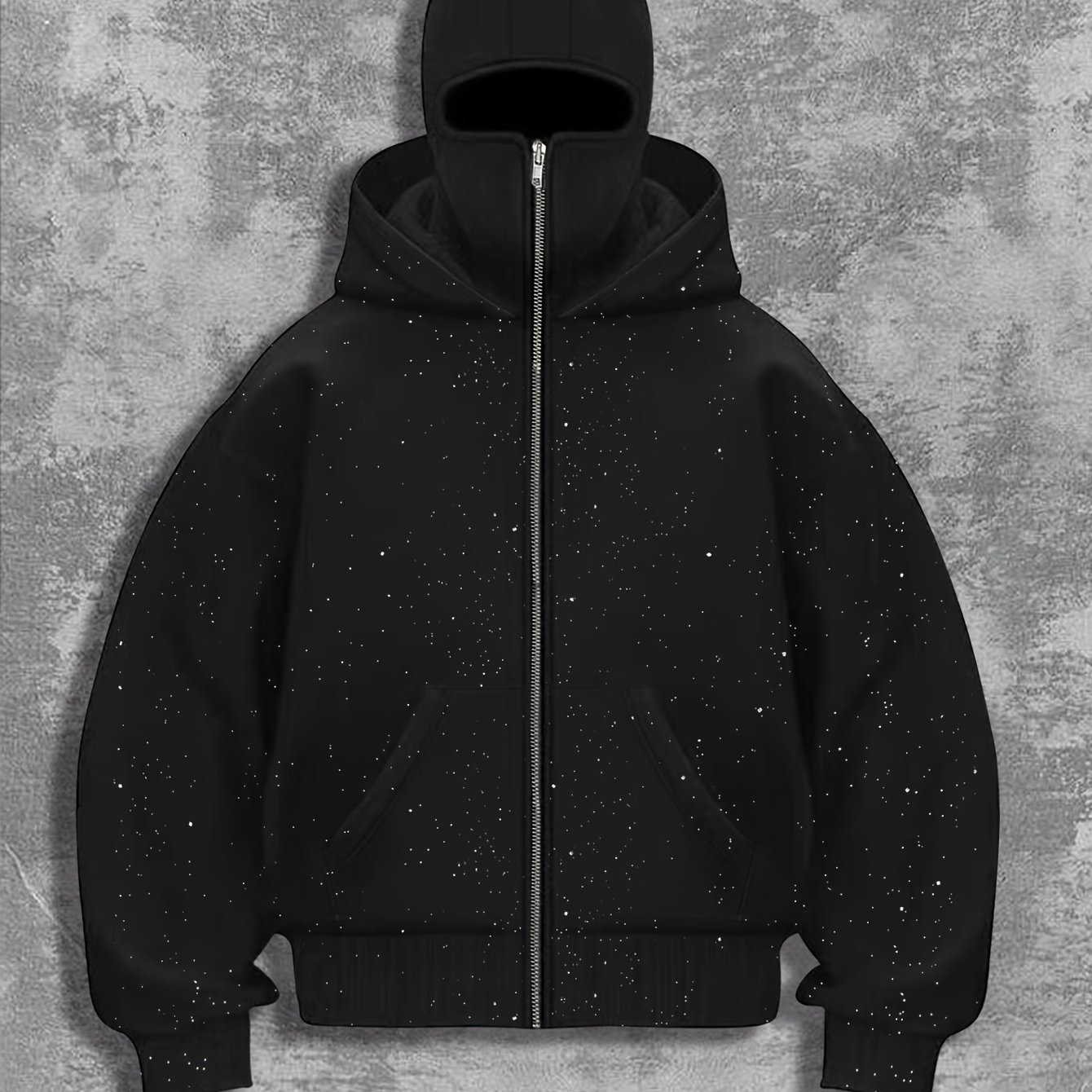 TEMU Women's Casual Barak Silver Sprinkle Hoodie Double Collar Double Hat Hoodie