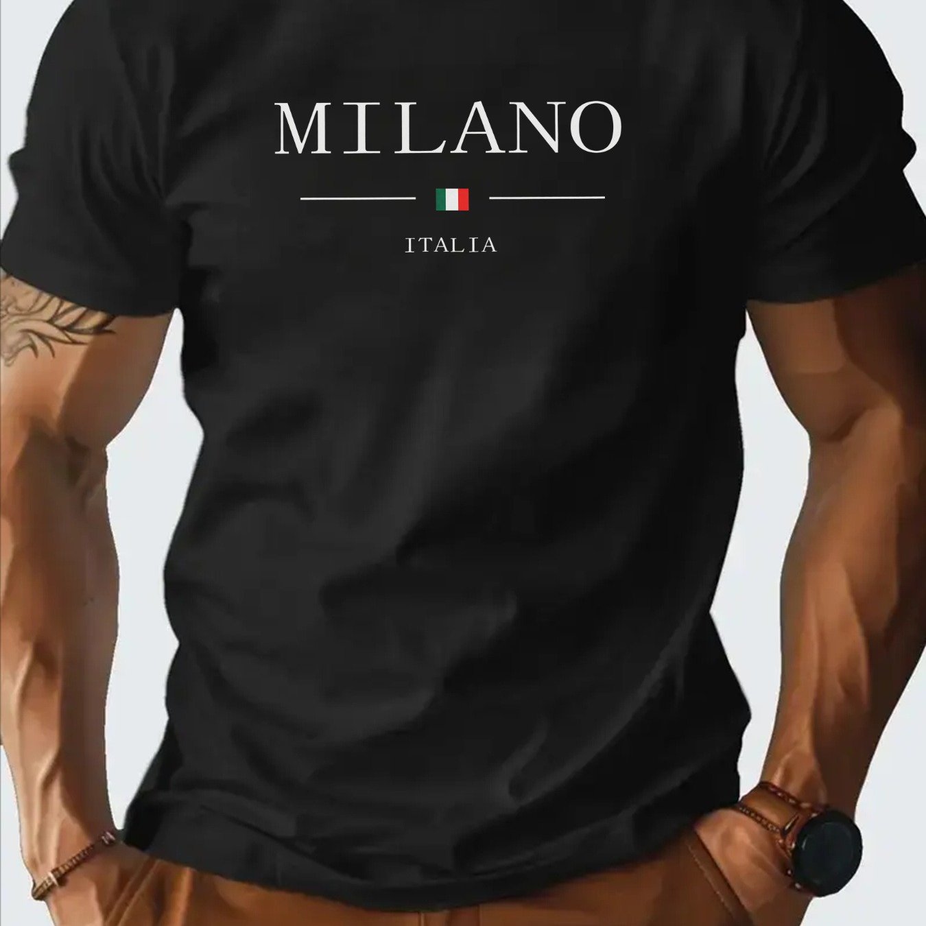 TEMU Men's Italia Print 100% T-shirt - Breathable Short Sleeve Casual Tee With Italian Flag & Design, Regular Fit Stretch, Machine Washable, Classic