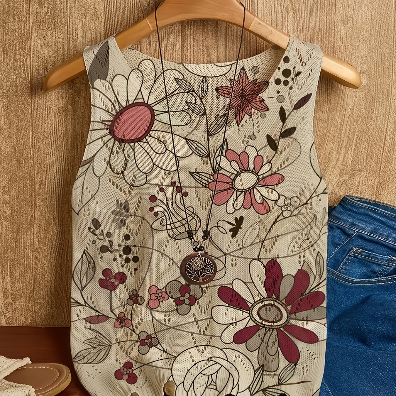 TEMU 2d Flat Pattern Spring Summer Fashion New Pullover V-neck Vest Women's Top Flat Trendy Women's Clothing Women's Vest