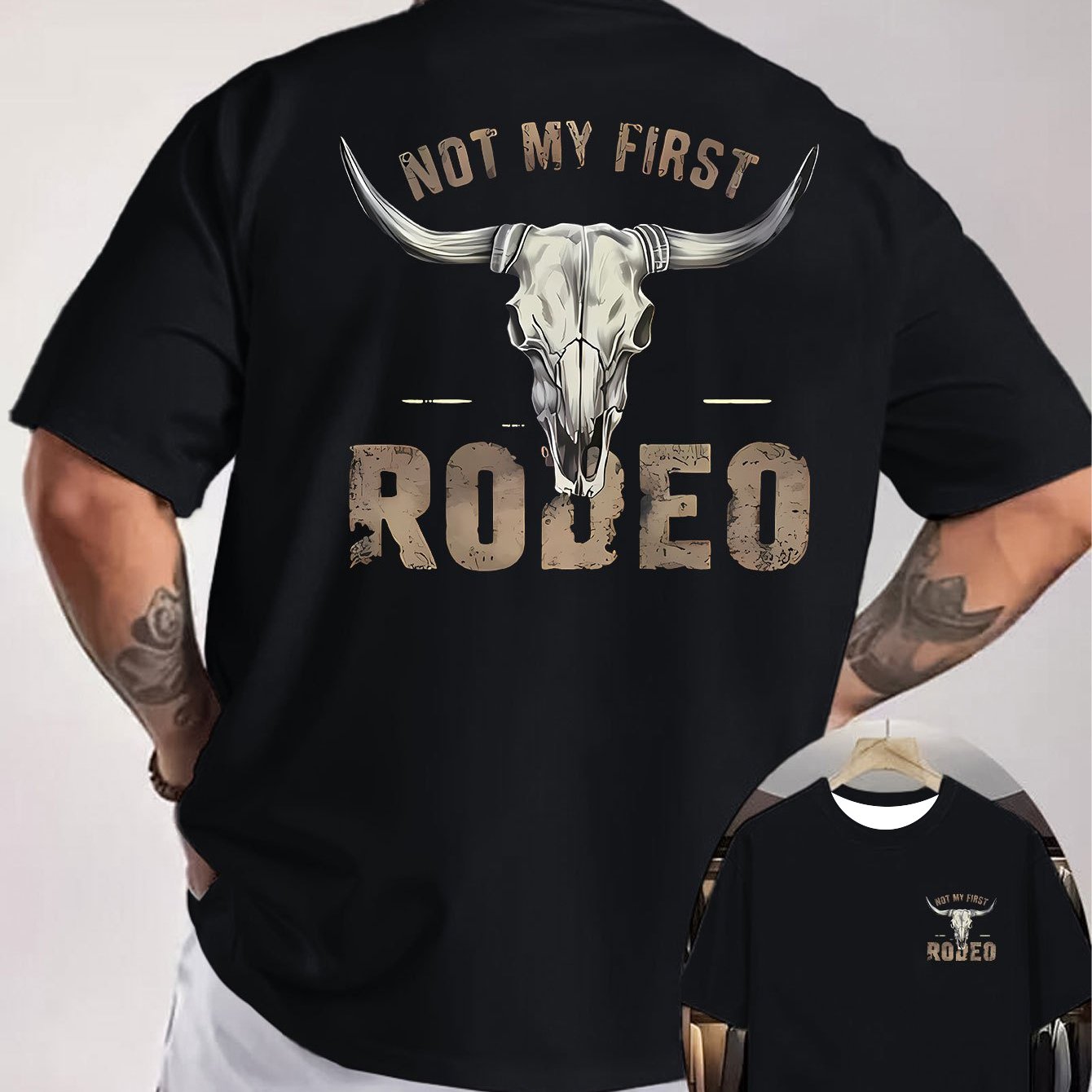 TEMU Printed Design - Not Textured Double-sided Print Men's T-shirt, Western Cowboy Elements, Versatile Top For Enthusiasts, Simple And Stylish