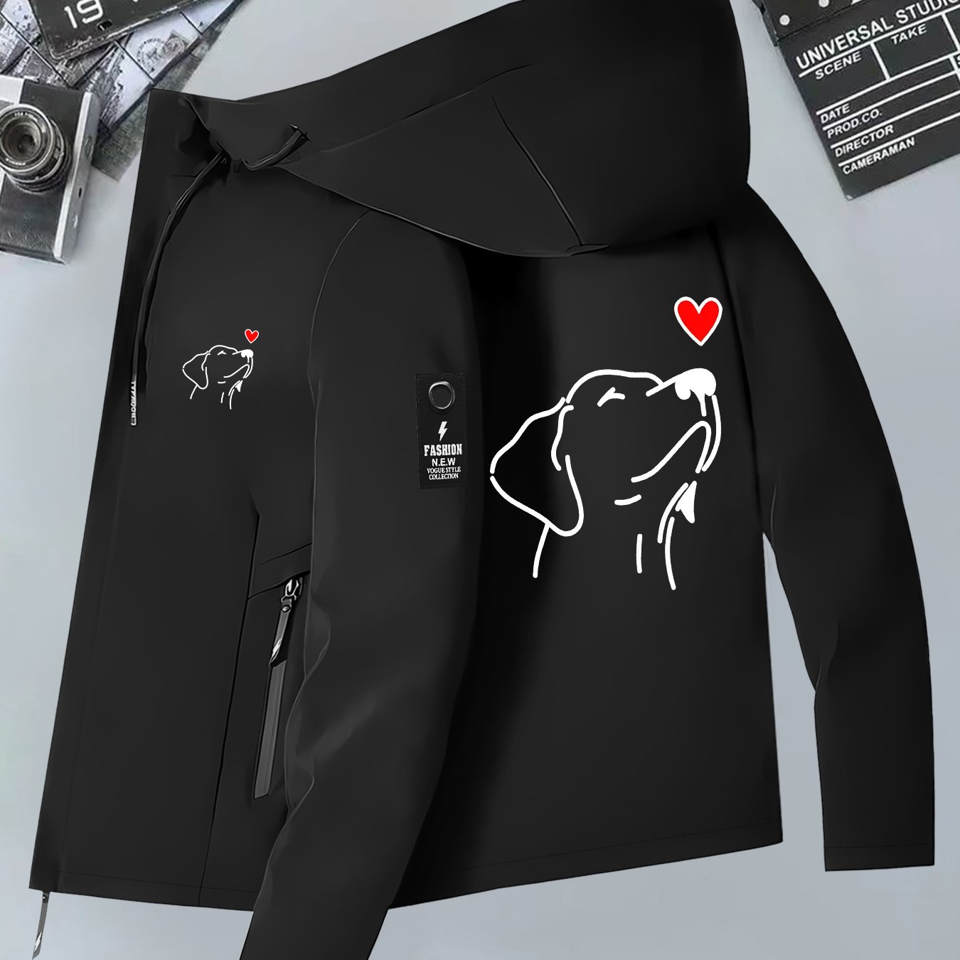 TEMU Spring Autumn Windproof Jacket Dog Print Full Coverage Windproof Outdoor Hiking Clothes, Men And Women Outdoor Jacket