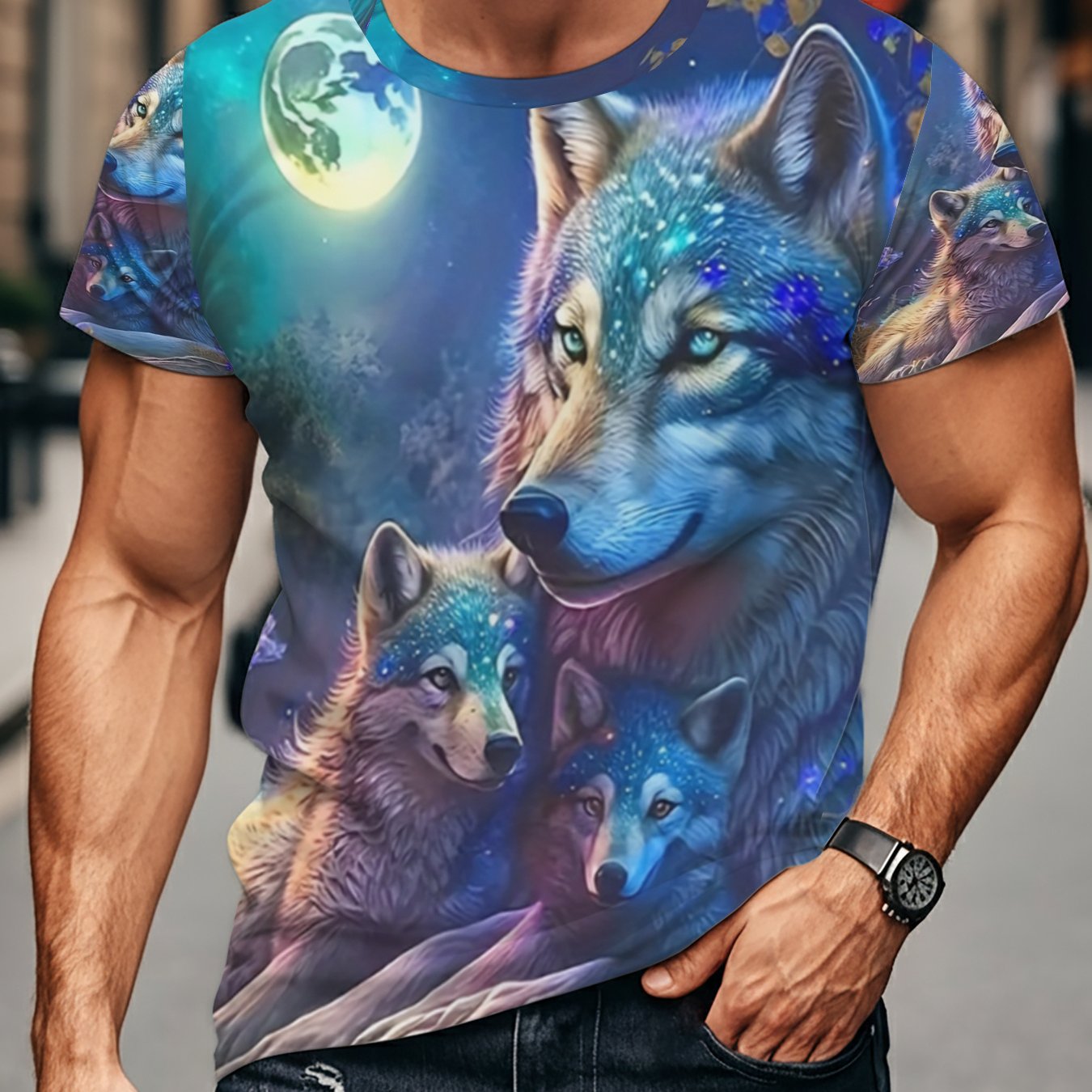 TEMU [print Design Not Textured] Men's Print T-shirt, Fantasy Wolf , Casual Wear, ', Unique Gift For Father's Day And Christmas