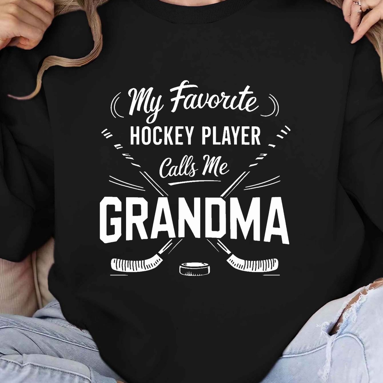 TEMU Sweatshirt Graphique de Hockey GRANDMA, Sweatshirt Décontracté à Col Rond pour & , Vêtements pour Femmes