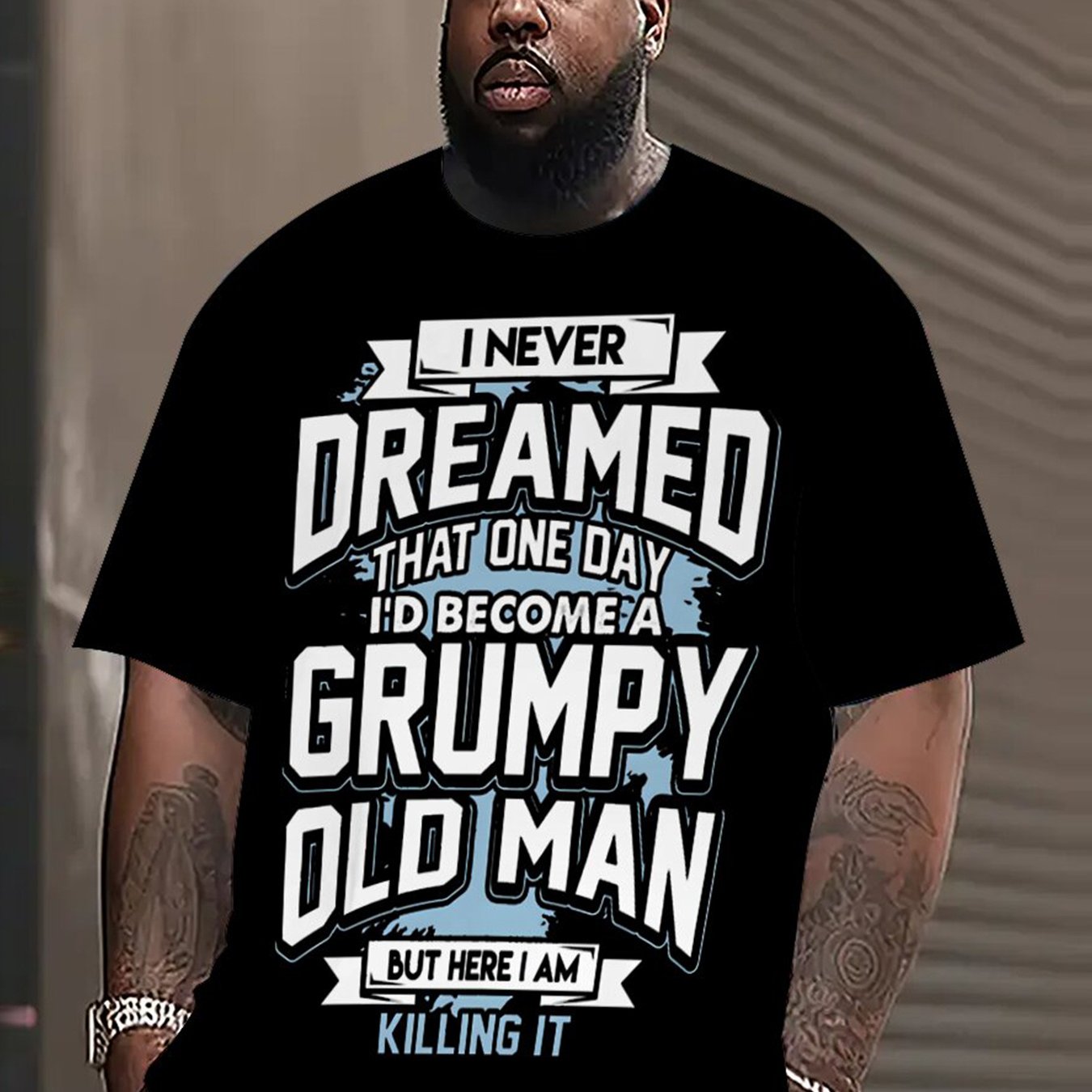 TEMU Old For Man American-style Distressed Text Graphic Short-sleeve T-shirt, Men's Plus Size Short-sleeve Tee, Suitable For Party Outfits, Street