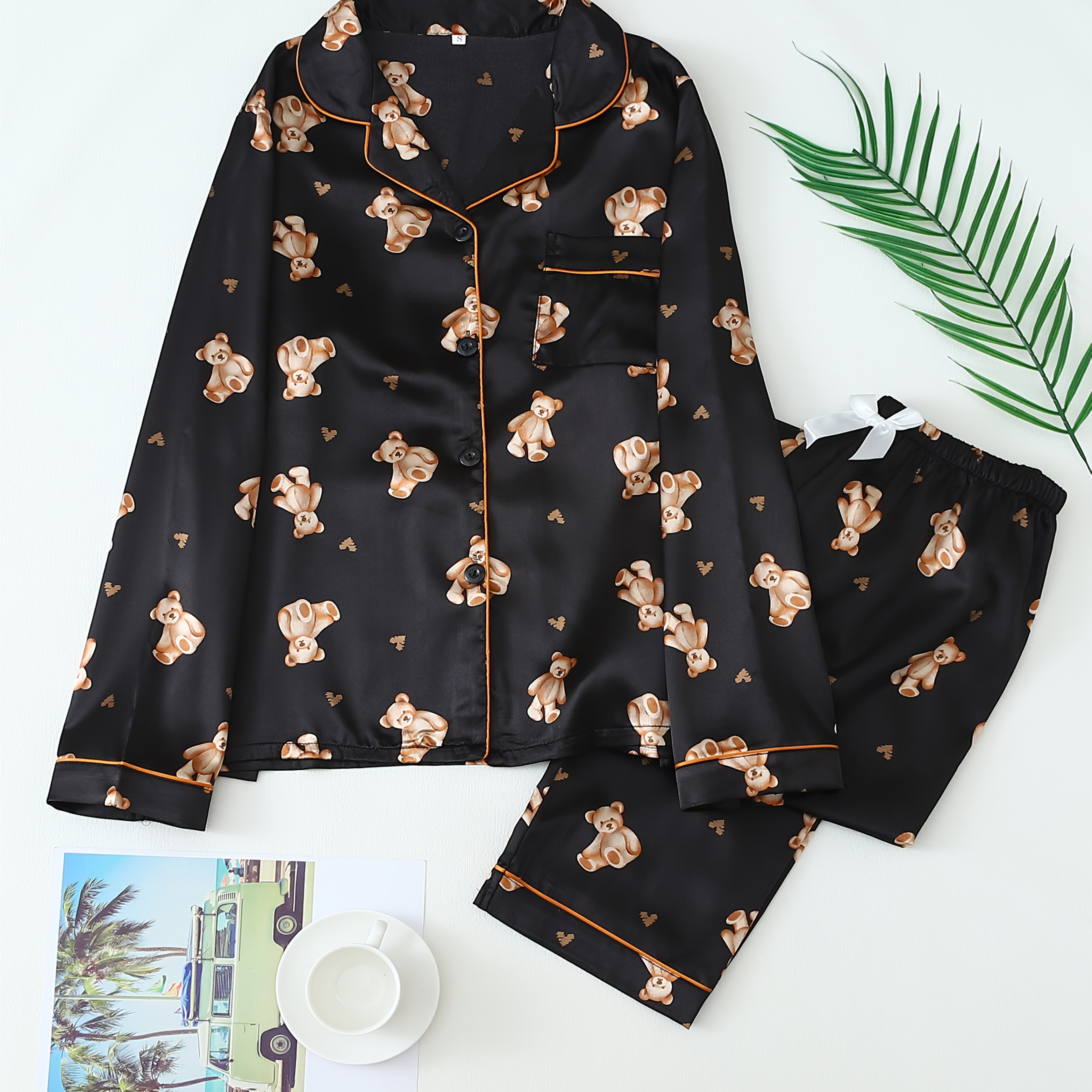 Bear Print Long Sleeve Long Pants Teen Pajama Set