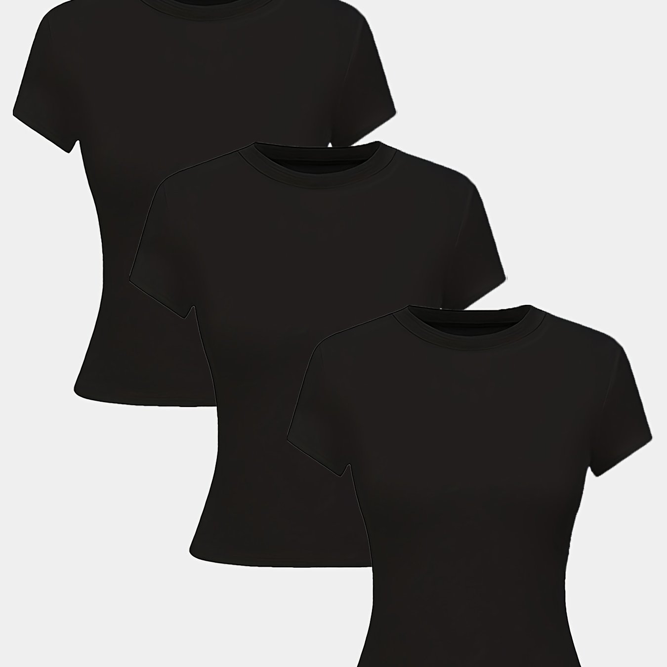 TEMU Elegant Women's Short-sleeve Cropped Slim-fit Versatile T-shirt For Spring/summer, Classic, Fashionable, And Simple. In Black, White, And Navy