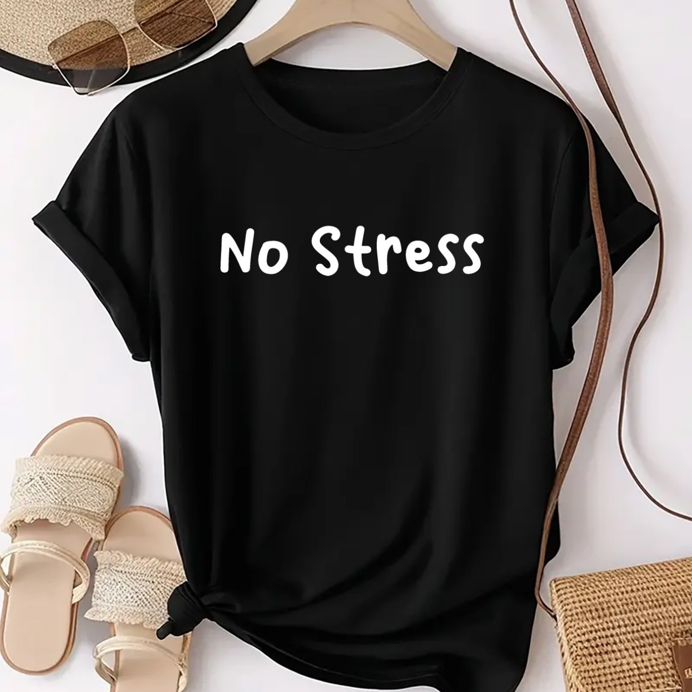TEMU Printing, Easy And Stylish Design, Personalized Pattern Printing, Casual Everyday Crew Neck Short-sleeved Fashion Sports -shirt, Women's