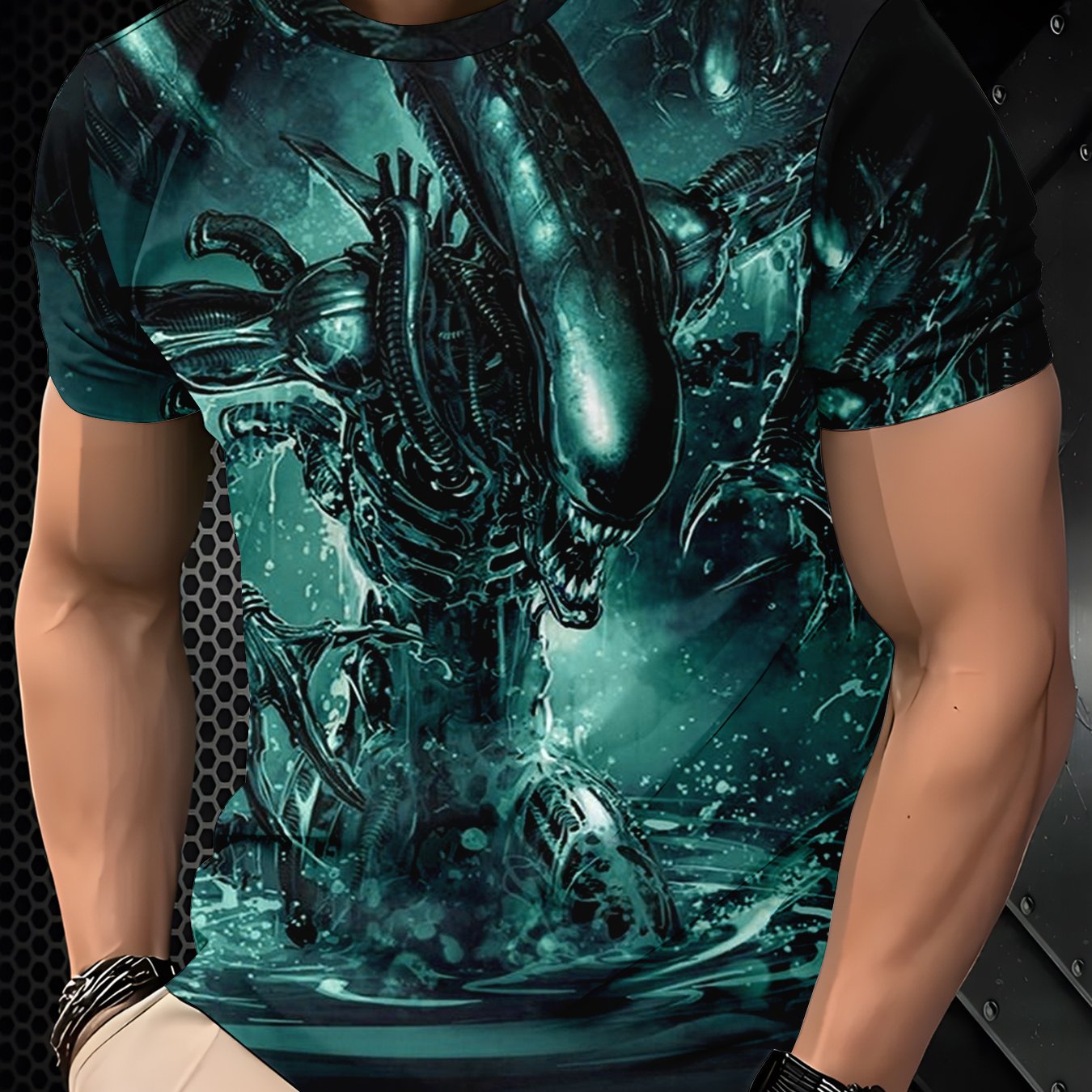 TEMU Men's Monster T-shirt - Slim-fit Short Sleeve Round Neck Casual Shirt With Print, Suitable For Summer Wear, Themed Events & Everyday Outfits -