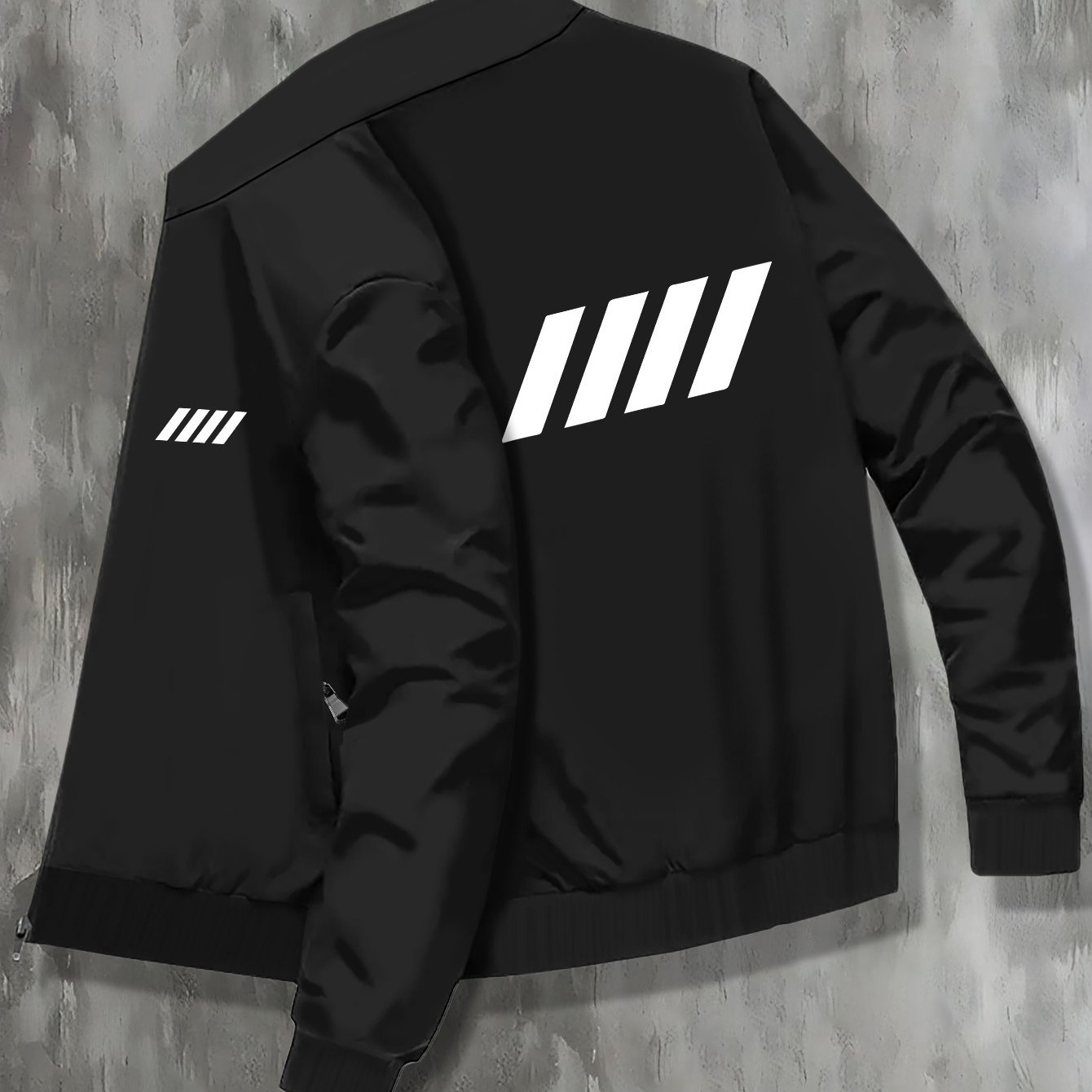 TEMU White Print Men's Stand Collar Varsity Jackets, Casual Fashionable Lightweight College Style Jackets
