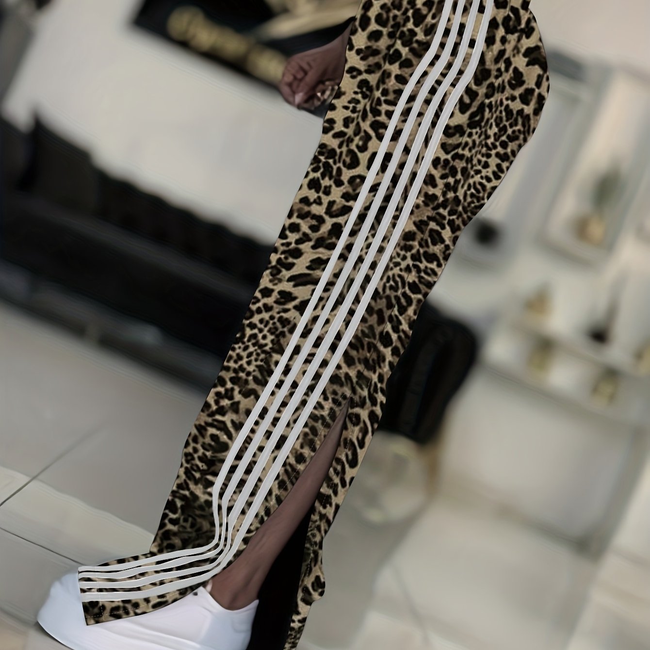 Leopard Block Loose Wide-leg Sweatpants