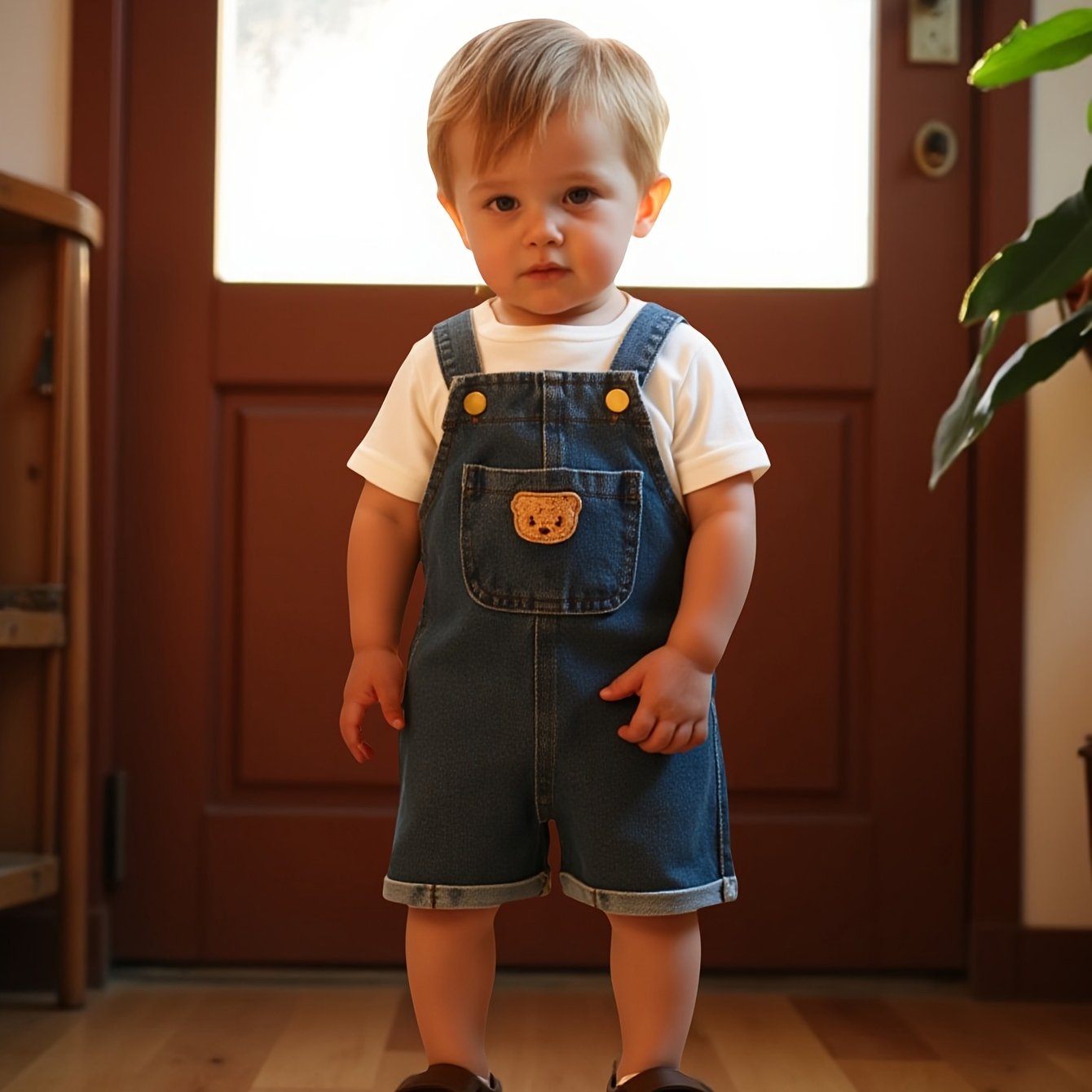 Image of Baby Denim Overall Shorts Spring Summer Unisex Toddler Boys Girls Cute Bear Pattern Versatile Outerwear Kids Romper Clothes, Perfect For Outdoor