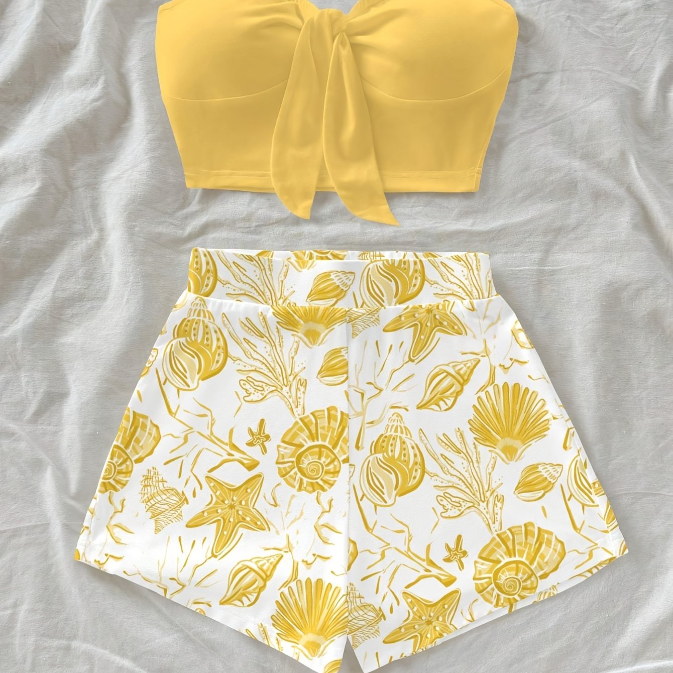 TEMU Women's 2pcs Set: Shorts With A Tube Top, Summer Casual