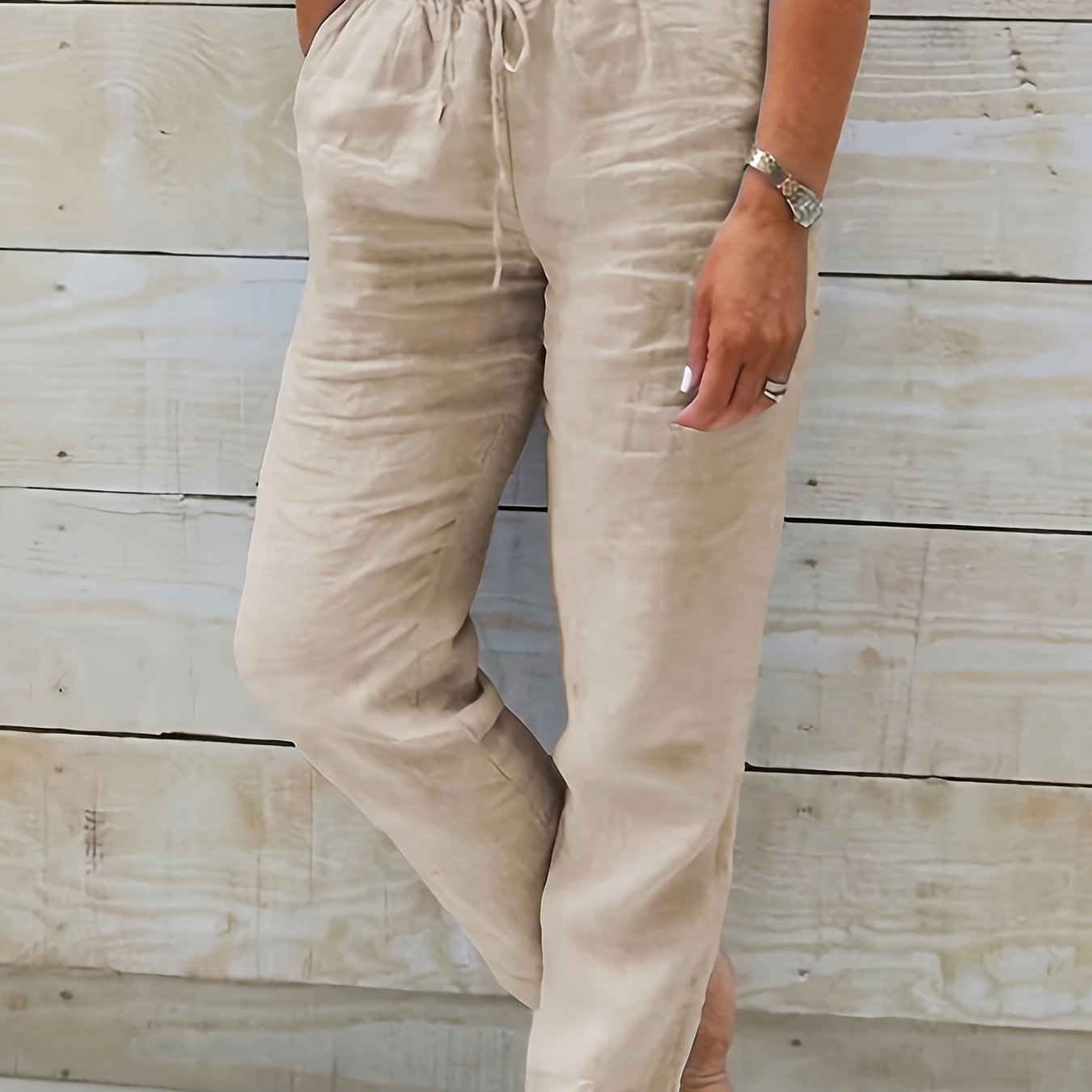 TEMU Women' Color Casual Loose Straight Long Pants