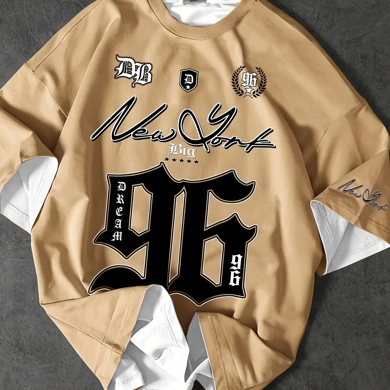 E-shop Herren Plus Size Los Angeles 96 Grafik-T-Shirt - Atmungsaktives Stretch-Strickgewebe, Lässiger Sportlicher Jersey-Stil mit Schwarz-Weißer
