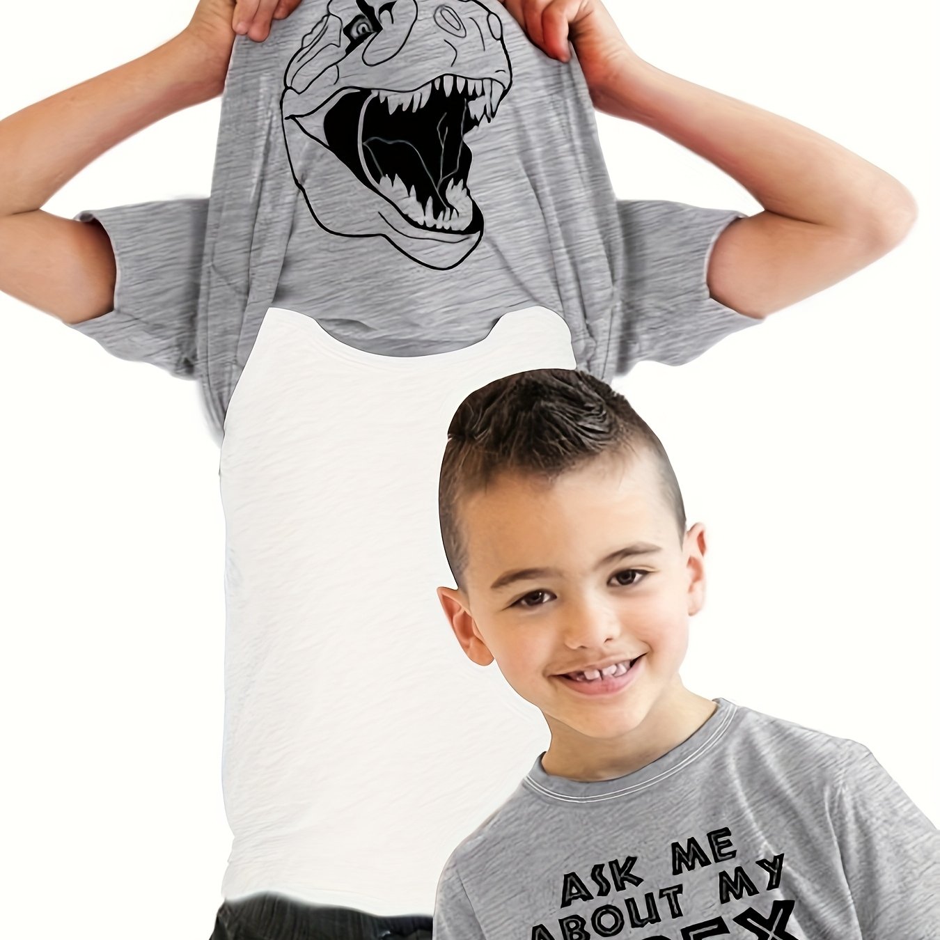 Image of About My Print Boy's Creative T-shirt, Casual Short Sleeve Crew Neck Top, Summer Clothing, Tween Boy Clothes