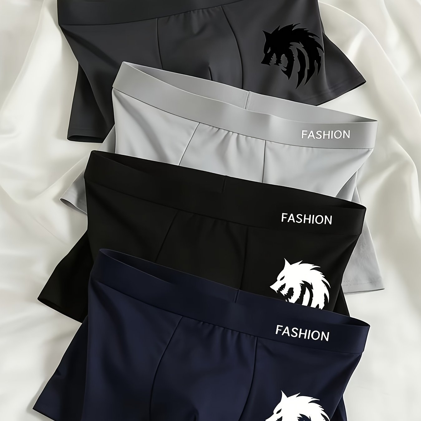 TEMU Random 4pcs Of This Men's Brief, Wolf Head Print Trendy And , 4 Tones Easy Yet Individual, Elastic Waistband Non-constricting. Wearing It Like