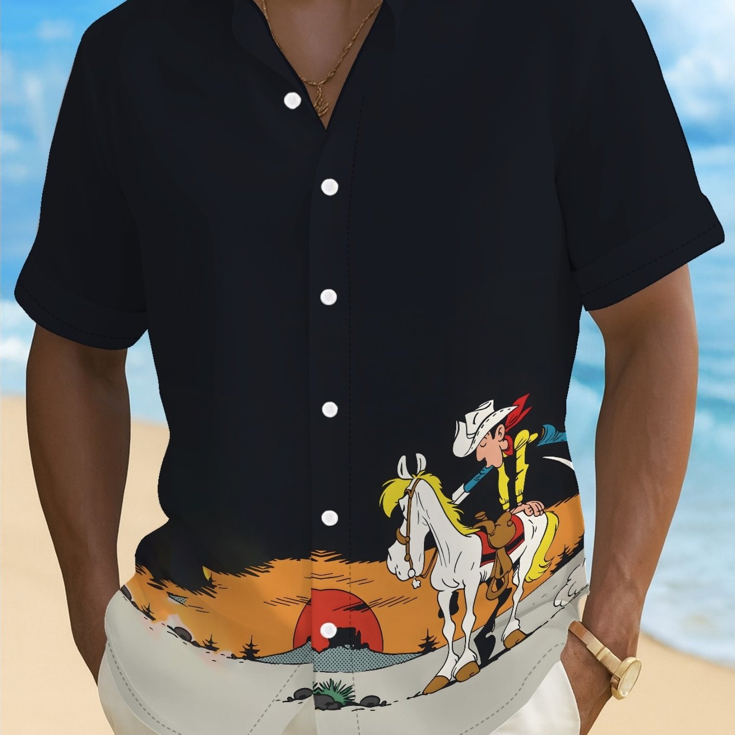TEMU Men's Patterned Short-sleeve Casual Shirt, Everyday Short-sleeve Shirt For Men