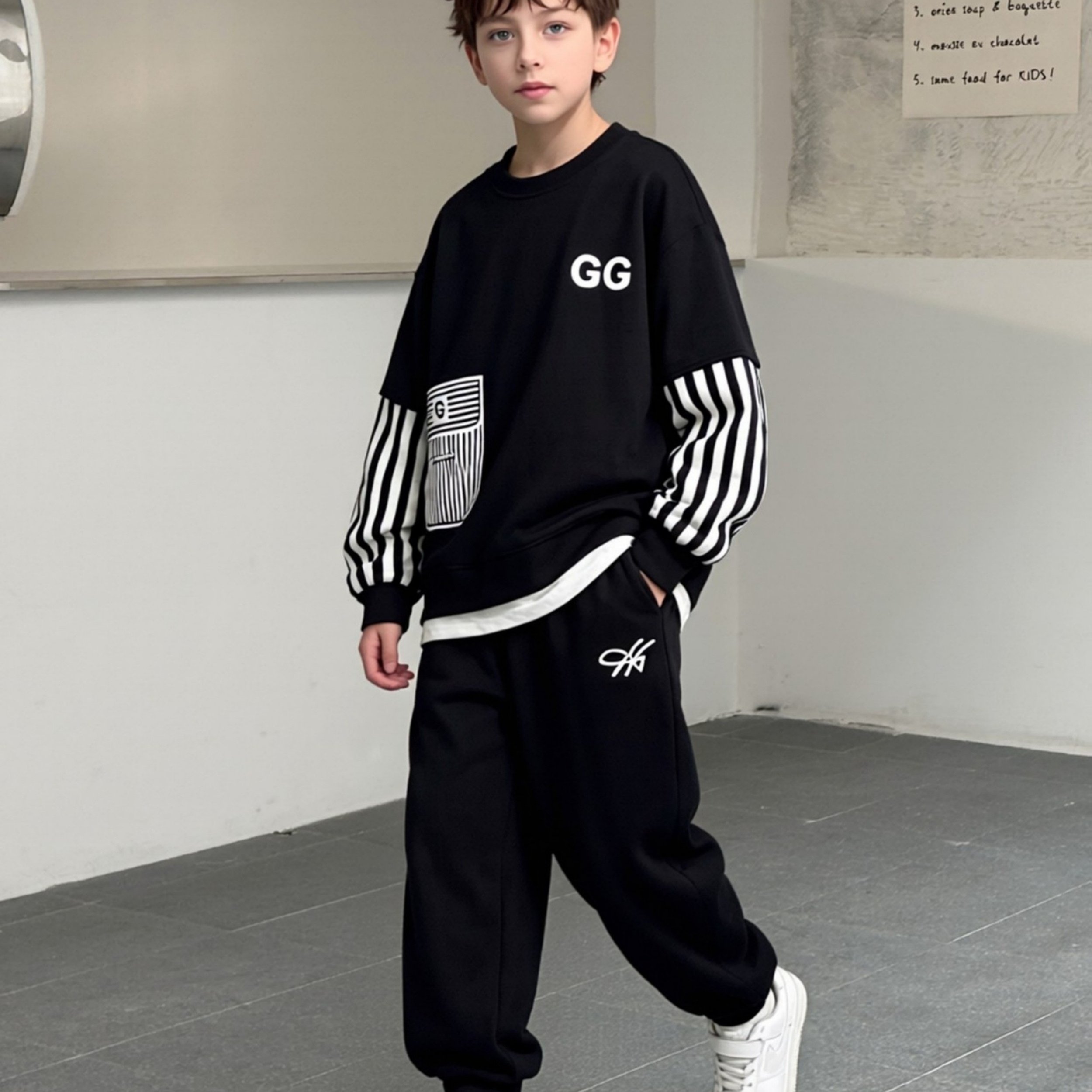 Boys 2pcs Set, Older Spring Autumn Casual Comfortable Striped Contrast Round Neck Sweatshirt And Ankle-cinching Pants, For Outdoor