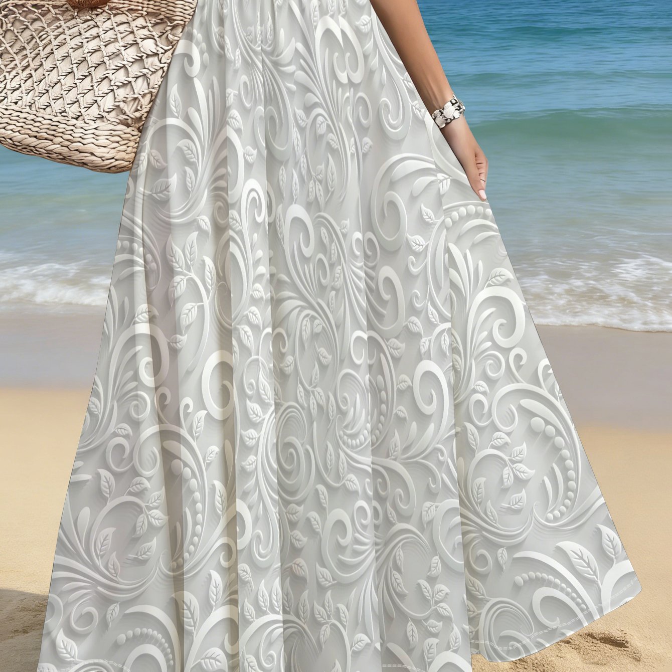 TEMU Womens Plus Size Floral Pattern Maxi Skirt, Beach Vacation, Travel, Casual Wear, Summer Outfit, Lightweight Fabric, , Ideal For Sea Days,
