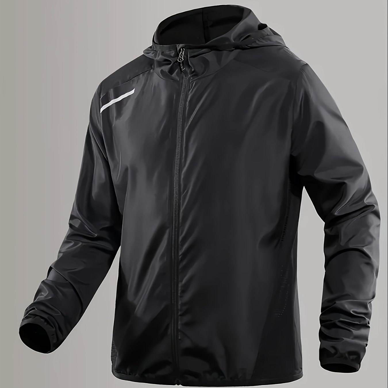 Image of Men's Breathable Lightweight Windproof Hooded Jacket, Mesh Panels, Casual, Suitable For Outdoor Activities , Running, Hiking, Geometric Pattern, Woven Fabric, Regular Fit, Autumn Layers