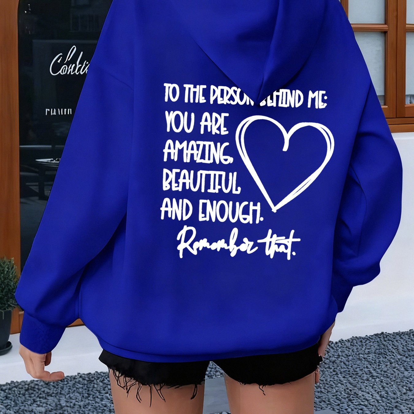 TEMU To The Person Behind Me" Inspirational Text Hooded Sweatshirt, Autumn/winter Women's Wear, Warm And Style, Stretch For , Ideal For Outfits