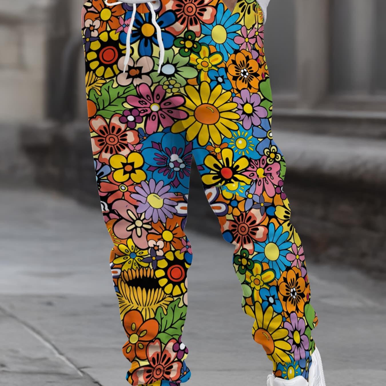 TEMU Men's Trendy Floral Print Sweatpants Fashion Casual Sports Trousers Joggers Streetwear Stylish Pants