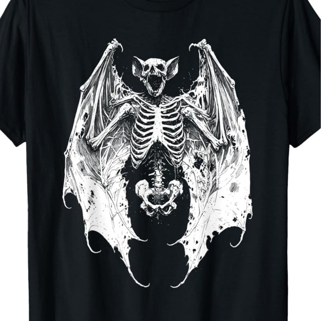 TEMU 100% Horror Vampire Bat Skeleton Gothic Vampire Core Dark T-shirt