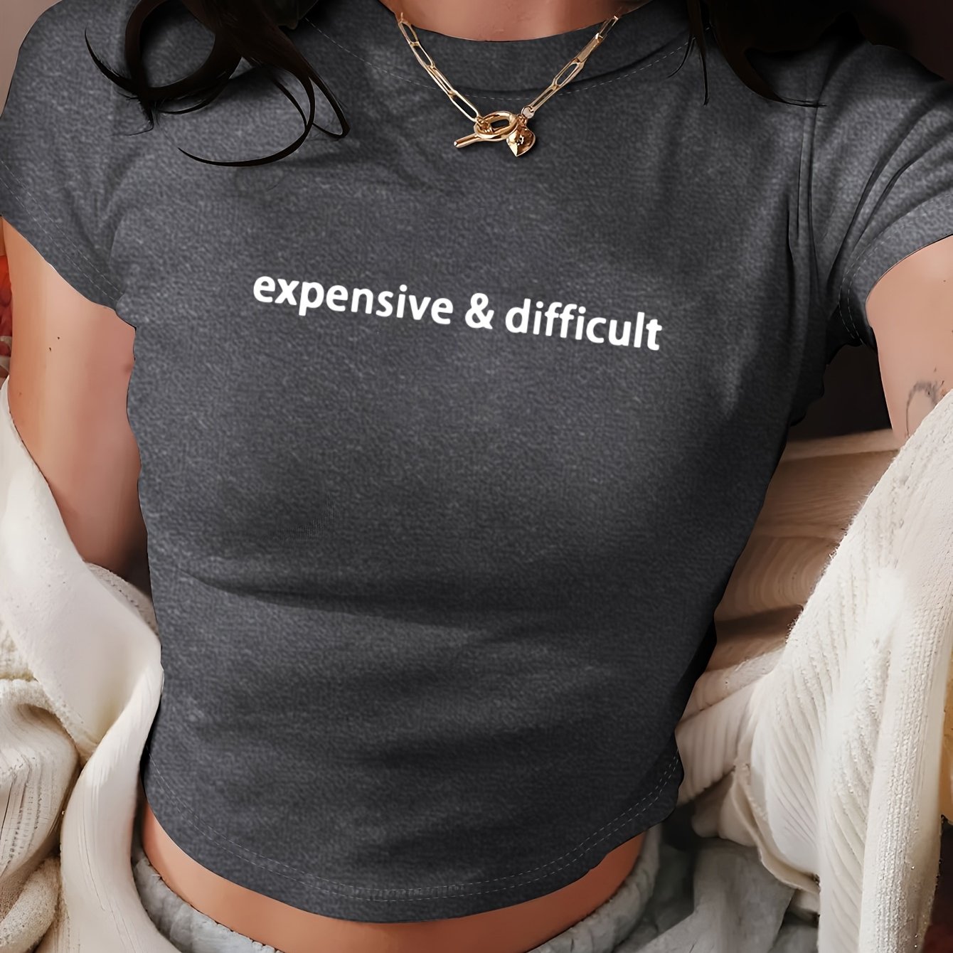 TEMU Y2k Style Women's Short Fitted Top | Pattern Printed Pure Desire Korean Style Summer | Round Neck Ultra-short Sleeve T-shirt, High-waisted