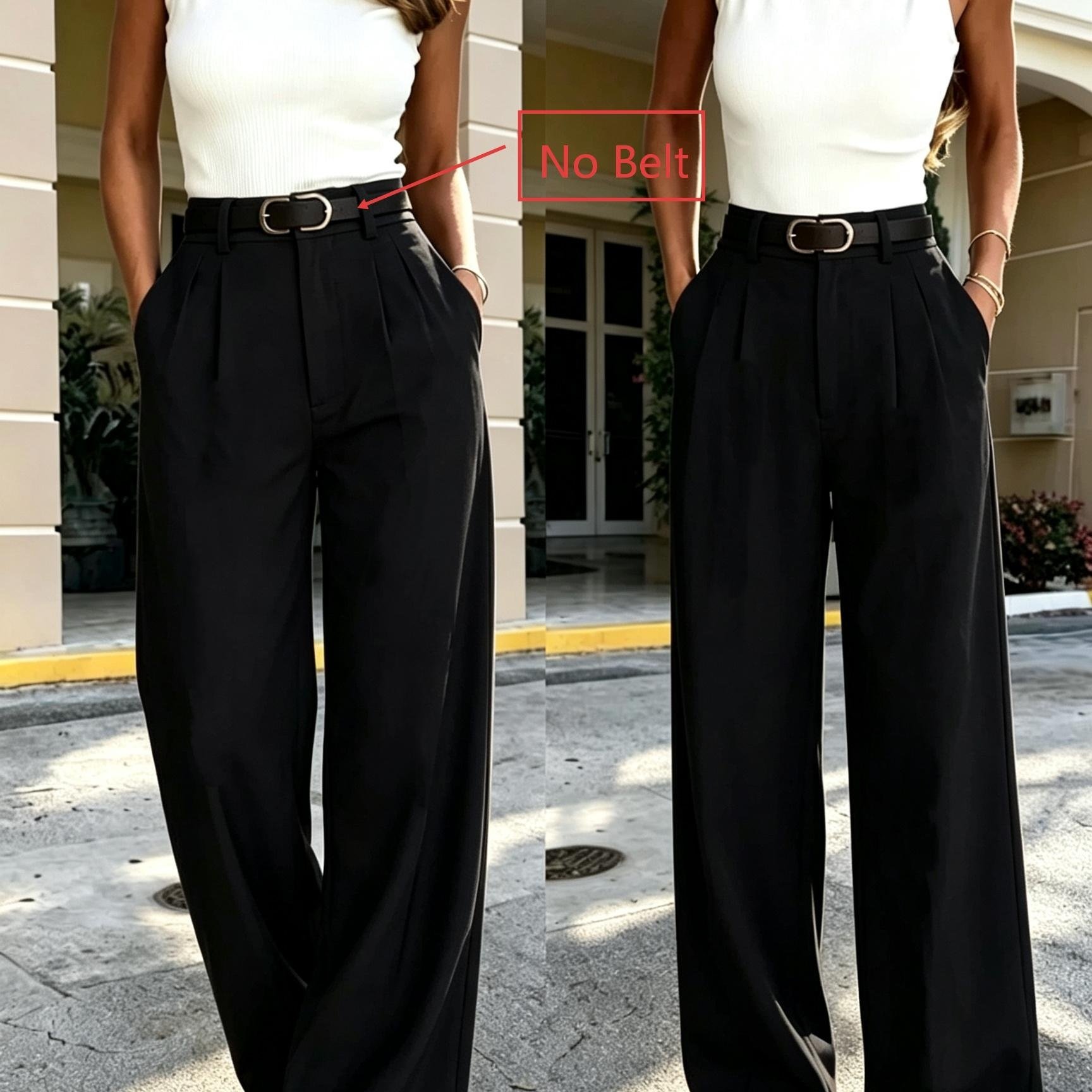 TEMU Women's Autumn Loose Fashion Casual Wide-leg Trousers, Unique High-waist Design, Back-to- Retro High-waist Dress Pants, Suitable For Office And