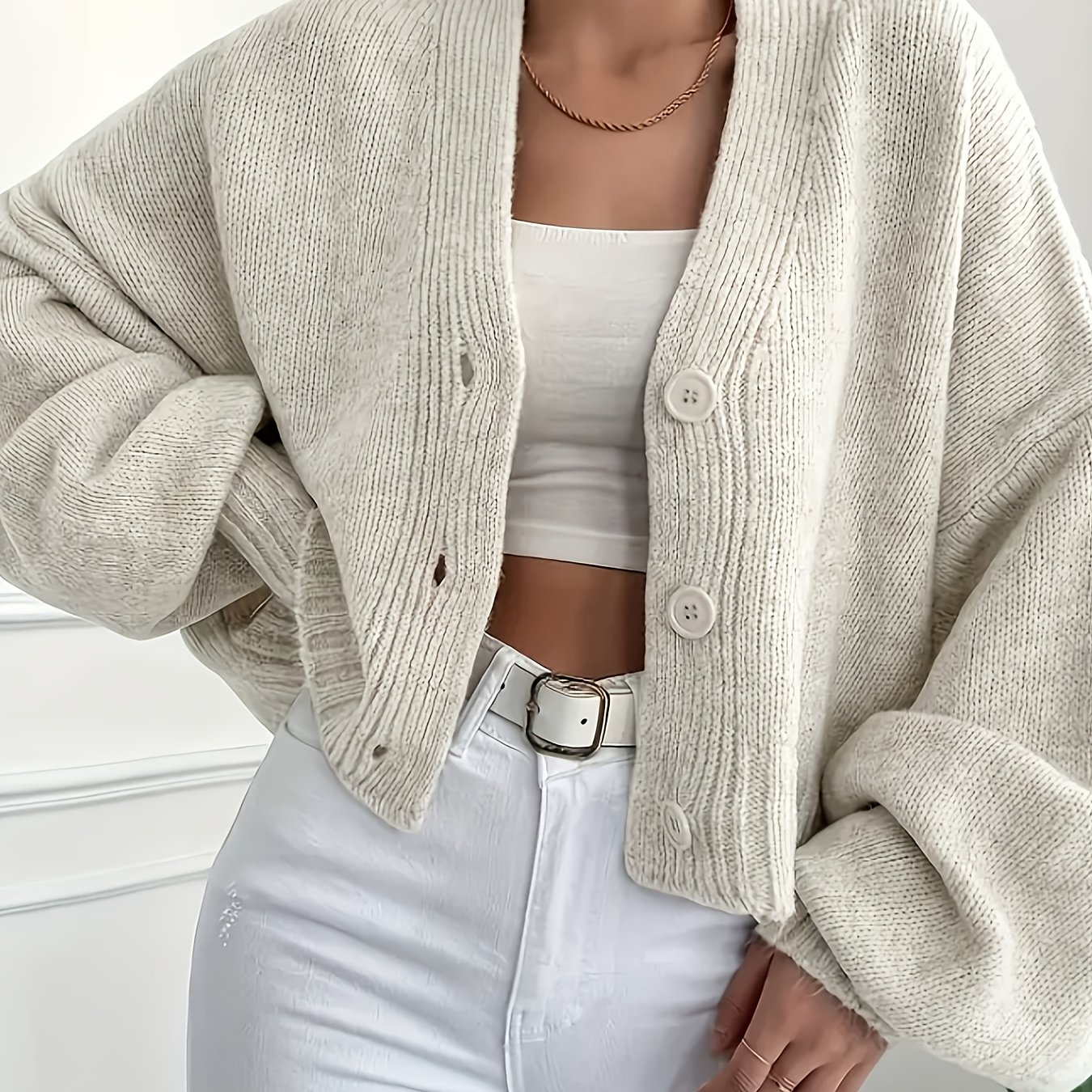 E-shop Elegante Unifarbene Strickjacke