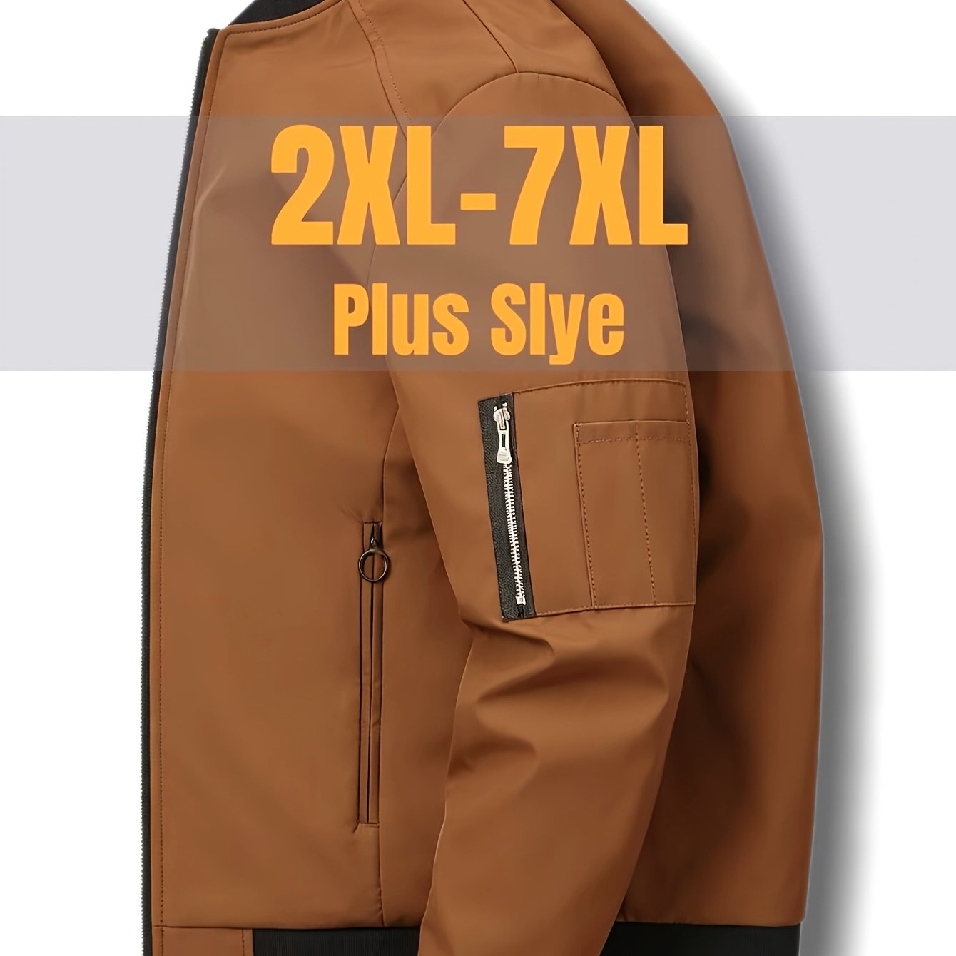 TEMU Plus-size Baseball Collar Flight Jacket For Men, Loose And Casual For Spring And Autumn, Suitable For Larger Builds, Wear And Commuting, Plus