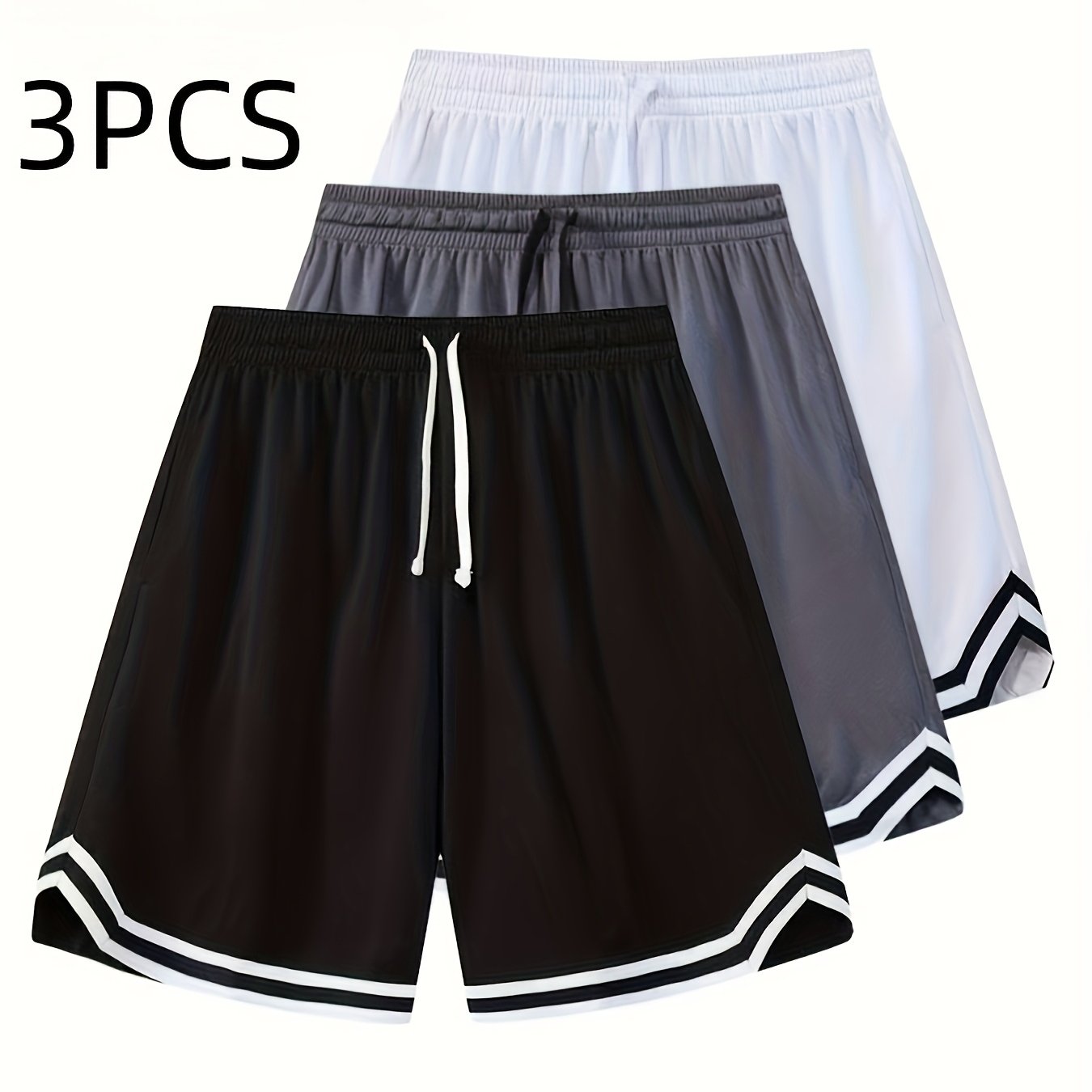 TEMU 3pcs Men's Mesh Sports Shorts, 3pcs Set, Sports Basketball Shorts, Running, Fitness, Cycling, Hiking, Swimming, Quick Drying, Breathable Stretch Shorts