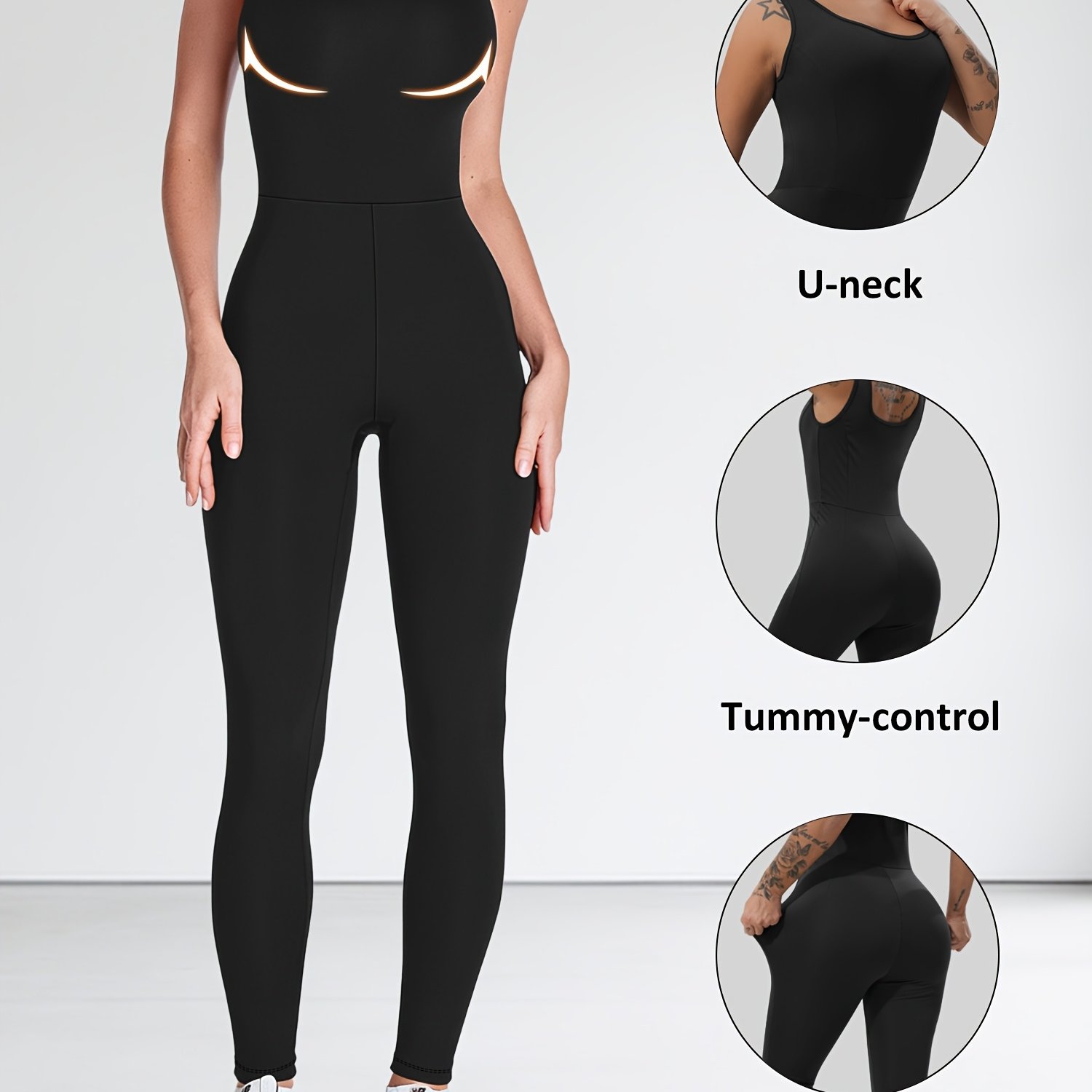 TEMU Women's Backless Form-fitting Activewear Jumpsuit Features Seamless Shapewear Construction In 1pc Essential For Workouts, Fitness, And Yoga