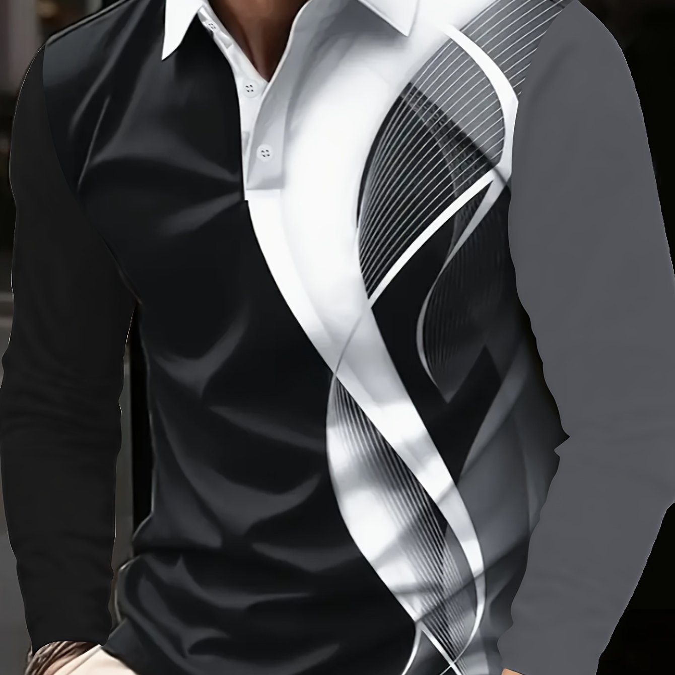 Men's Shirt Golf Shirt Stripe Texture Printed Collar Black Blue Contrast Outdoor Street Long Sleeve Button Printed Clothing Clothing Autumn Designer Soft