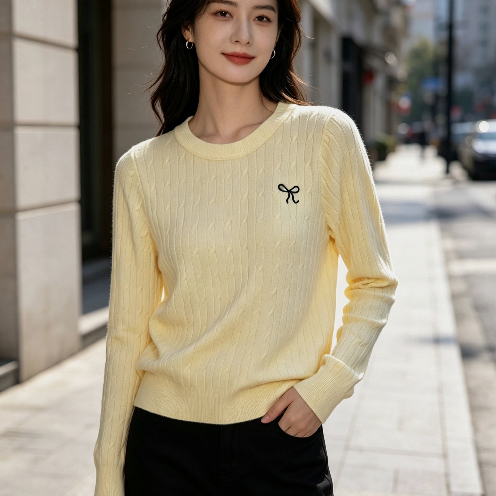 TEMU Nouveau pull de base à manches longues et col ras du cou brodé pour femme, printemps/automne