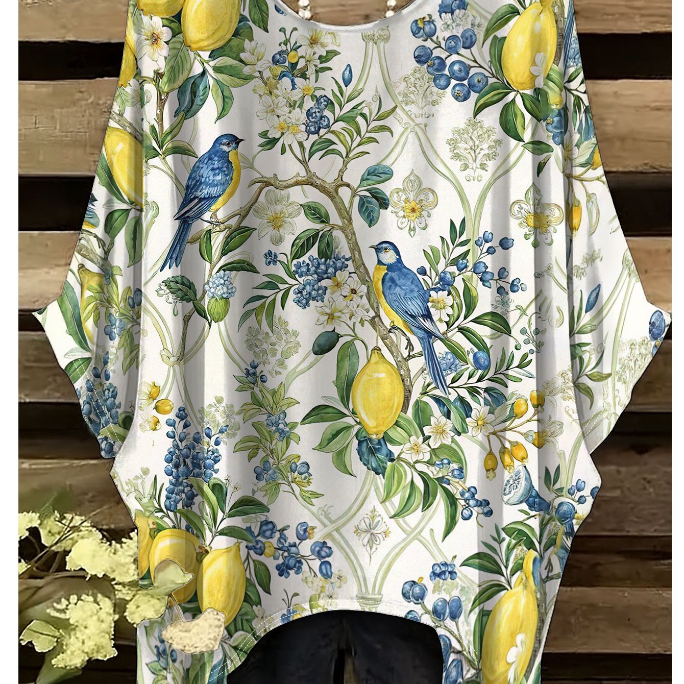 TEMU Plus Size, Women's Plus Size Vintage Bird & -shirt - Cottagecore Short Sleeve Blouse-fit Suitable For Daily Wear, Round Neck Casual Top With