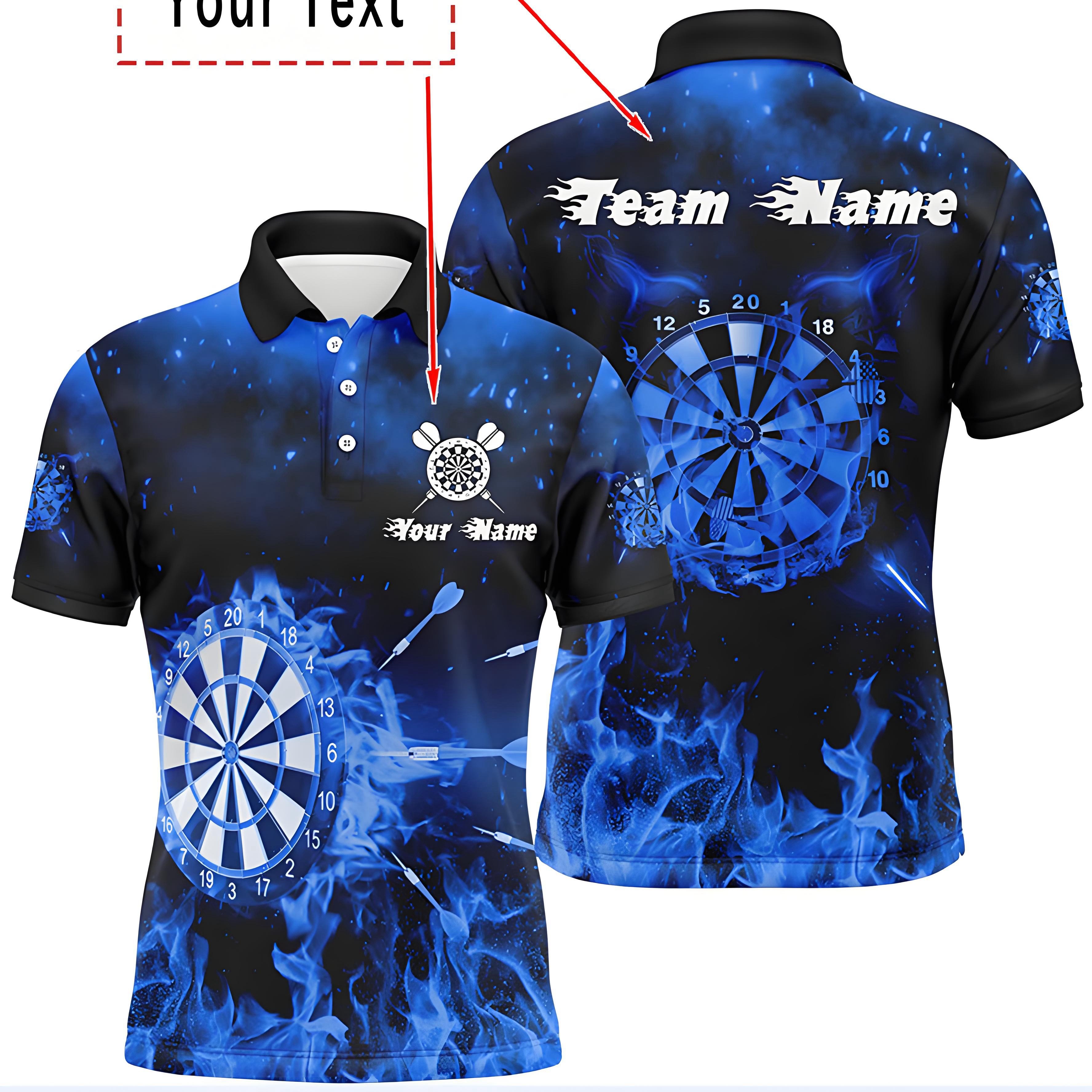 TEMU Custom-designed Men's Darts Club Shirts - Featuring Personalized Name And Name Printing, A Flame Print, And A Breathable Shirt Design. Suitable