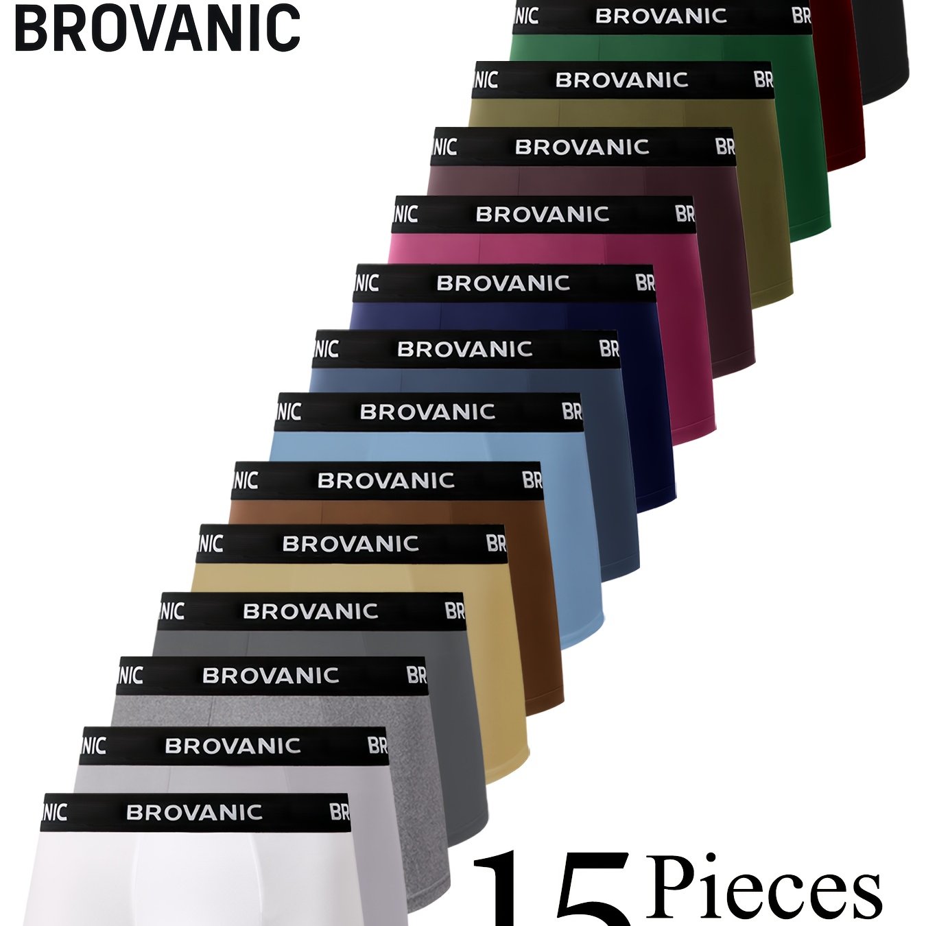 E-shop 15er-Pack Sortierte Multicolor Herren Boxershorts von The BROVANIC Marke, mit klassischen Unifarben und für und Atmungsaktivität entwickelt