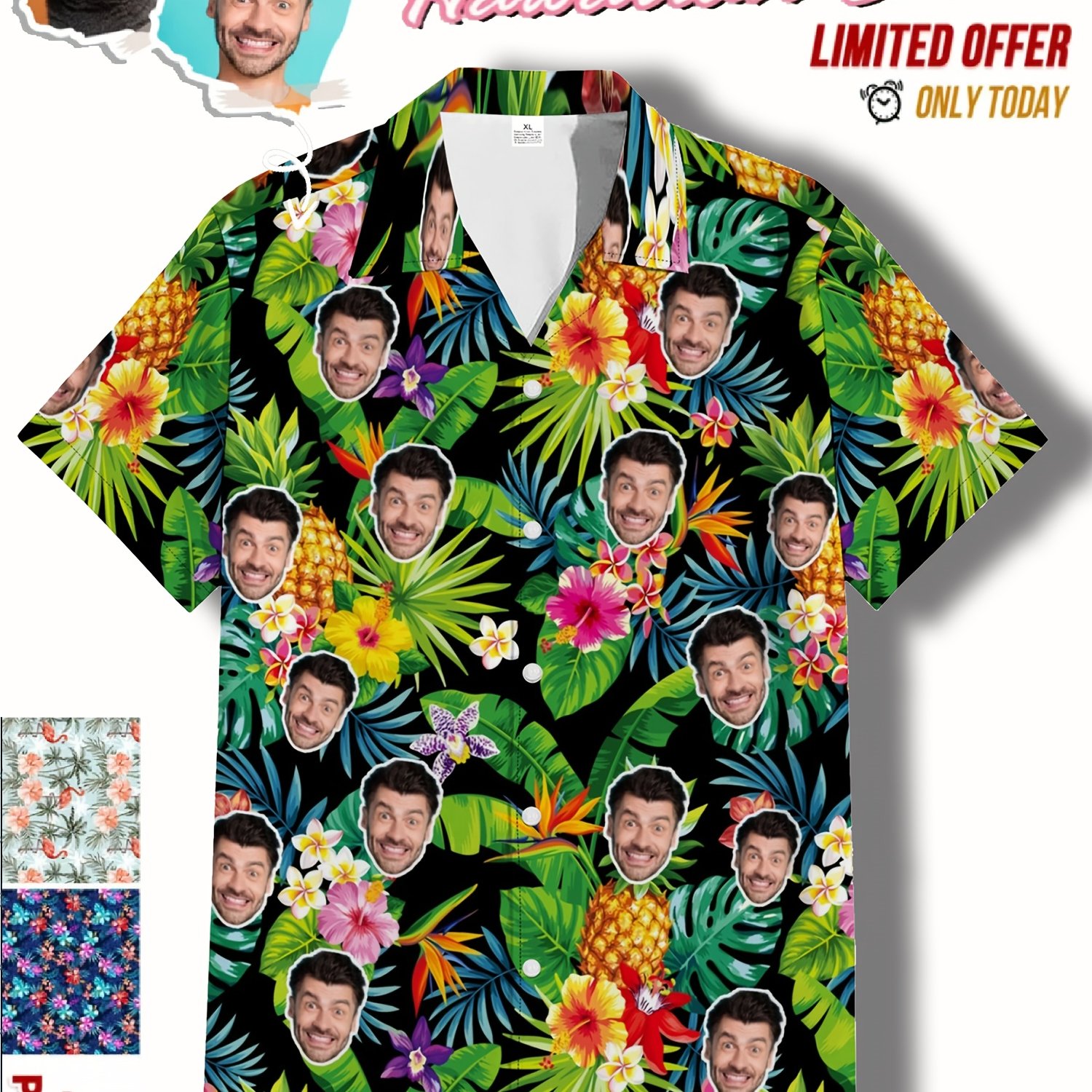 TEMU Custom Ersonalized Photo Hawaiian Shirt Face Holiday Tropical Pattern Shirt For Men Women Birthday Bachelor Party Gift Summer Gift