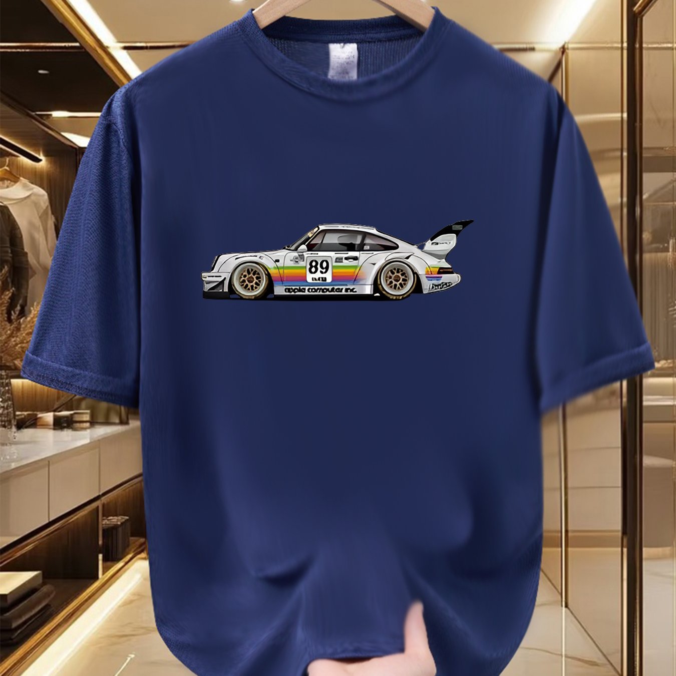 TEMU Men's Speedster Graphics Crew Neck T-shirt - Racing, Vibrant And , Made Of 100% Polyester, Short Sleeved Summer Top, Ideal For