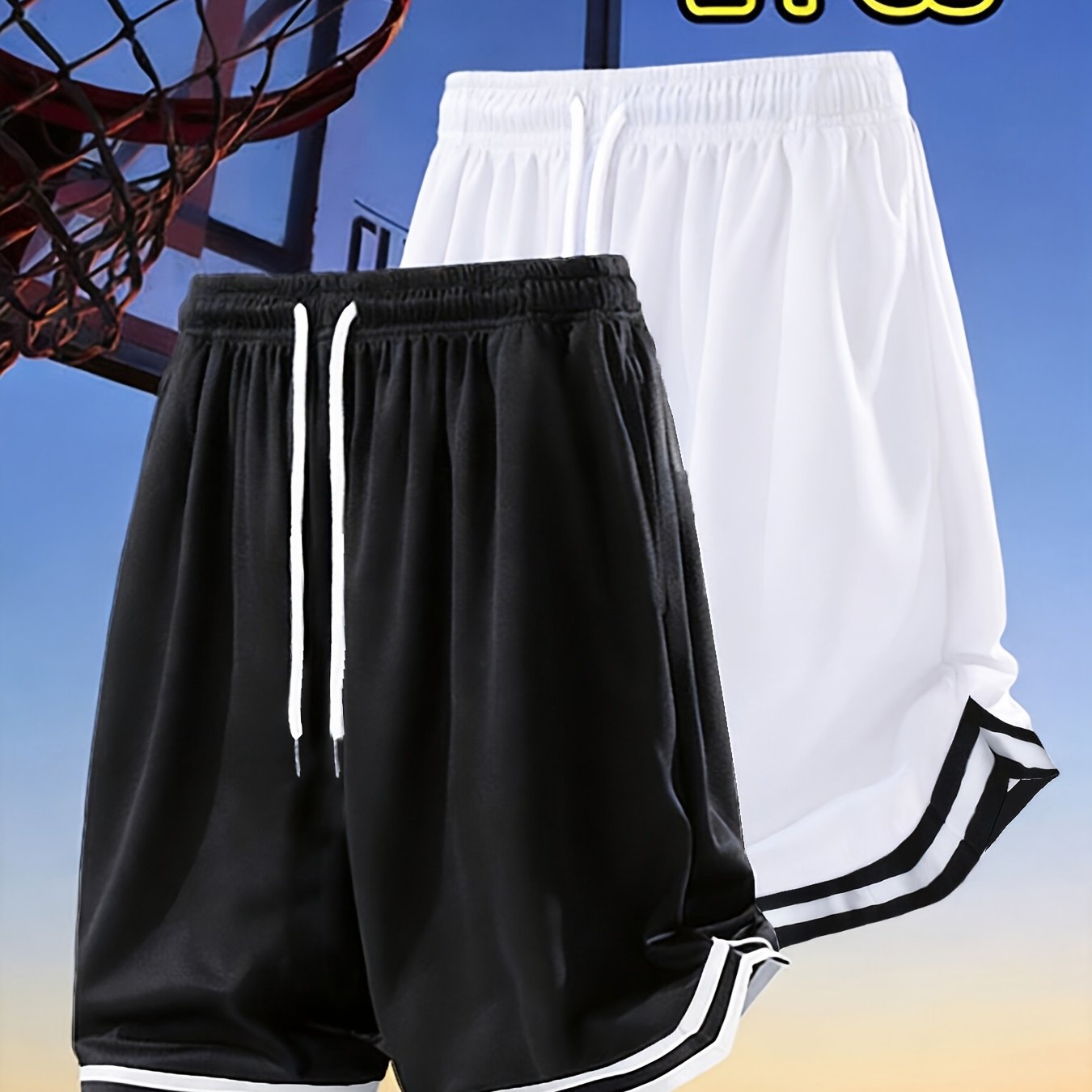 TEMU 2pcs Teen Summer Casual Sports Shorts Black With Drawstring Waist Basketball Shorts Suitable For Daily Life , Perfect For Outdoor, For Teenager