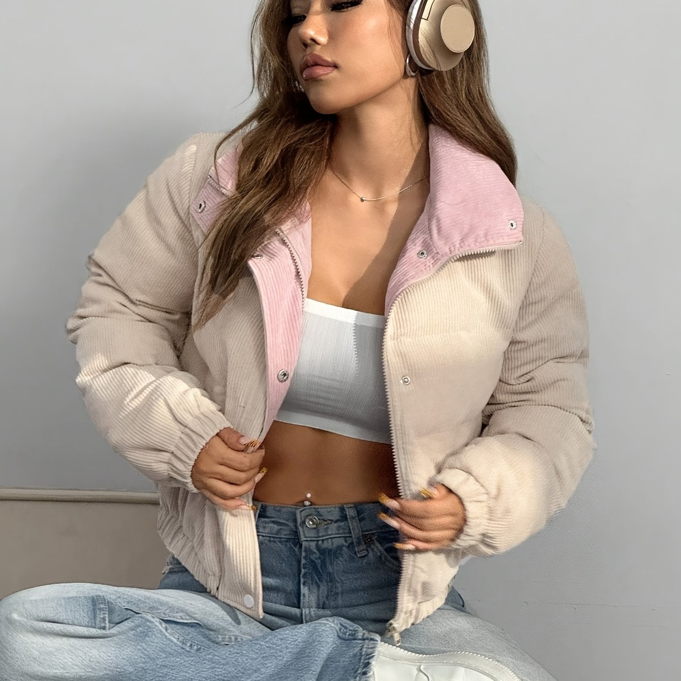 Women's -block Lapel Padded Coat
