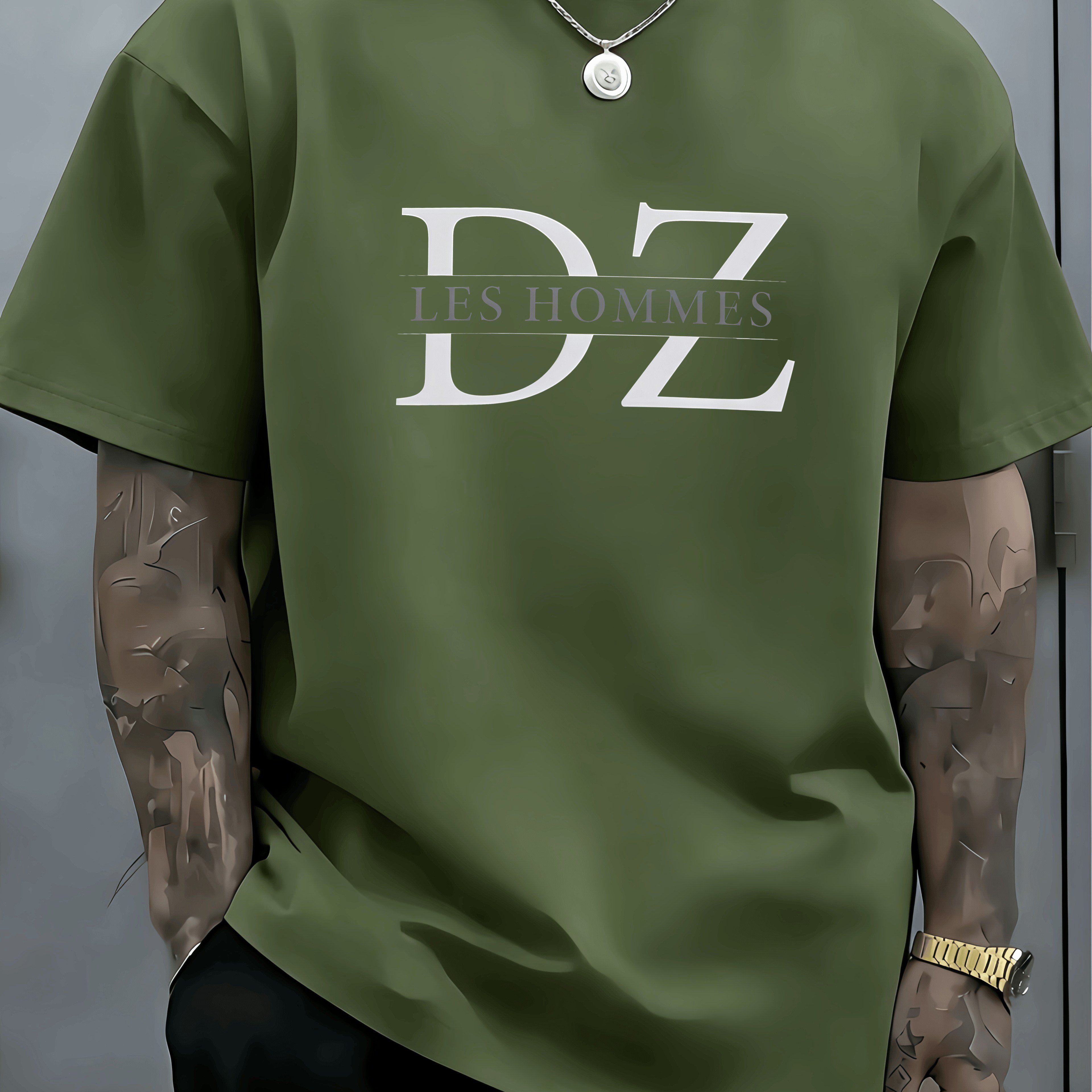 TEMU T-shirt de sport décontracté d'été pour homme DZ avec imprimé lettre, haut confortable et respirant à manches courtes, coupe ras du cou
