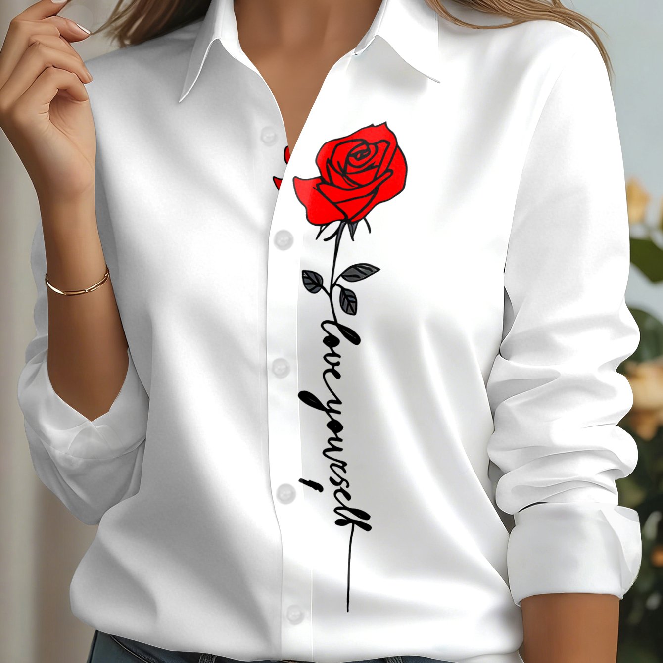 TEMU Camicia Casual Donna con Stampa e Foglia a Verde - Stile Stagione, Camicia Stile Lazy, Adatta per il Pendolarismo, Versatile, Base, Lavabile in