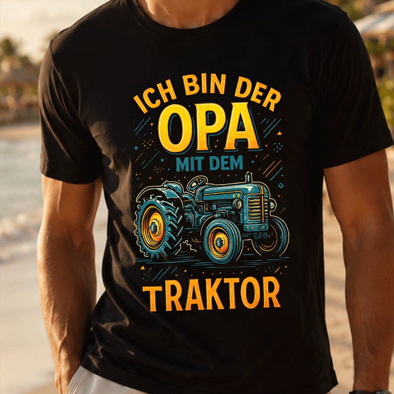 Image of T-shirt With German Text Ich Bin Der Opa Mit Dem Traktor Opa German Language For Men Summer Casual T-shirt- Lightweight Tee For Seaside Vacation, Beach Resort