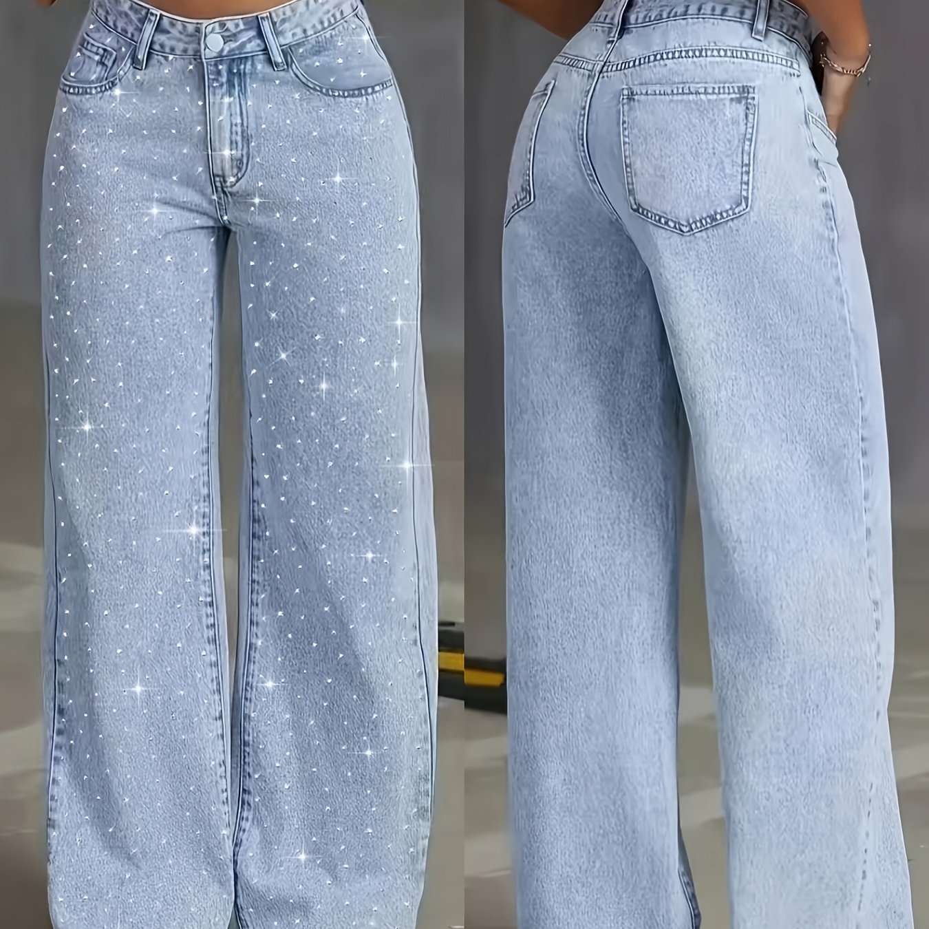 Women's Straight-leg Wide-leg Hot-drilled Comfortable Slim-fit Jeans