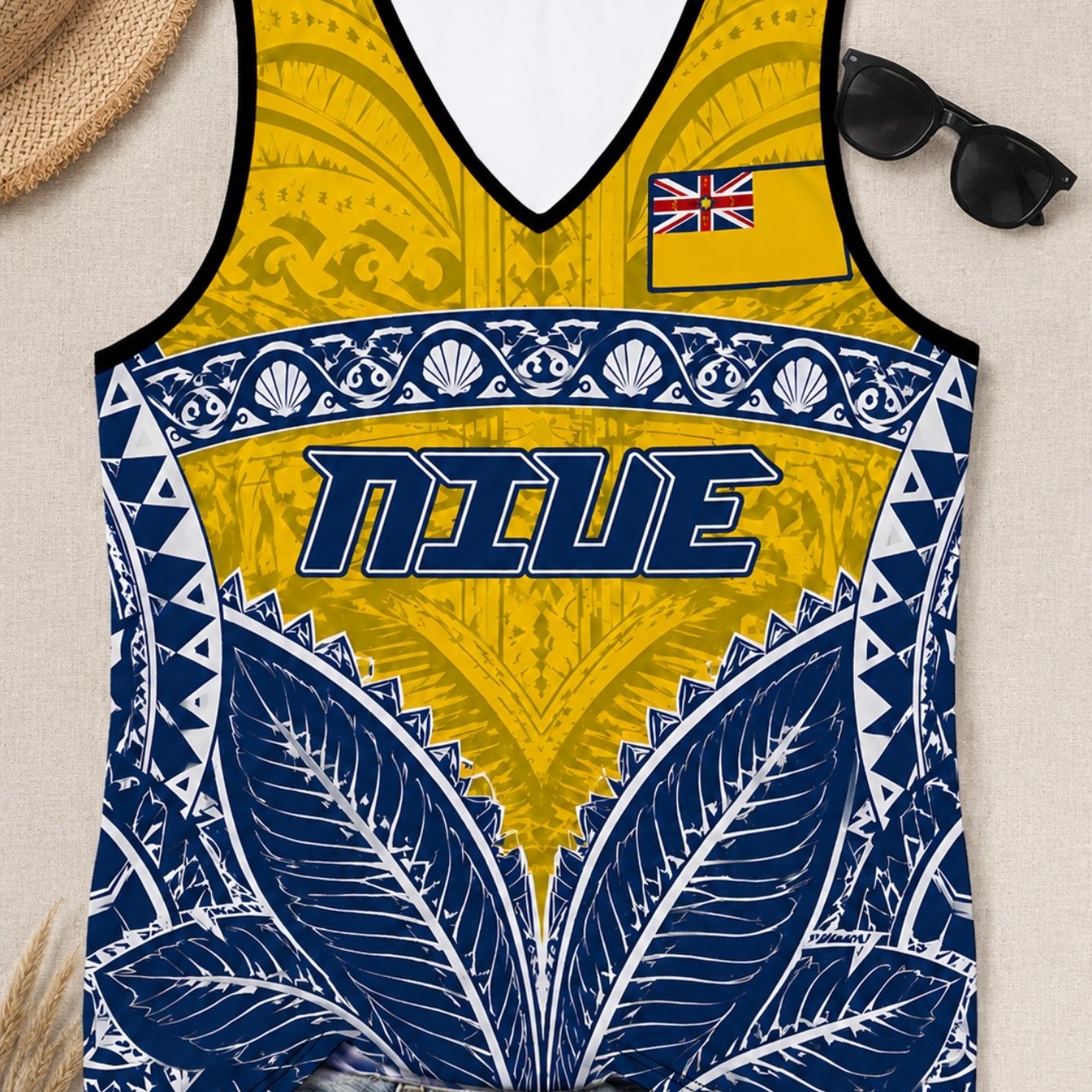 TEMU Flag Leaves Niue Elements Women's V-neck Vest