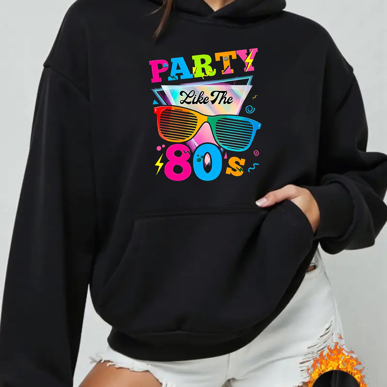 TEMU 1pc New Autumn/winter Hooded Sweatshirt - Party Glasses Letter Print Hoodie, Suitable For Running And Sports. Fashionable, Elegant, Unique, And