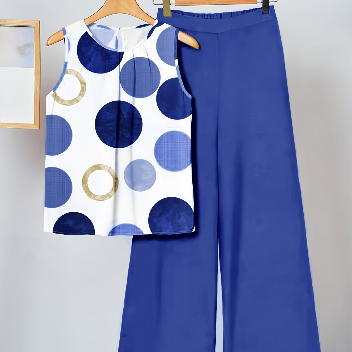 2pcs Women's Casual Minimalist Polka Dot , Perfect For Summer, Elegant Pants Outfit