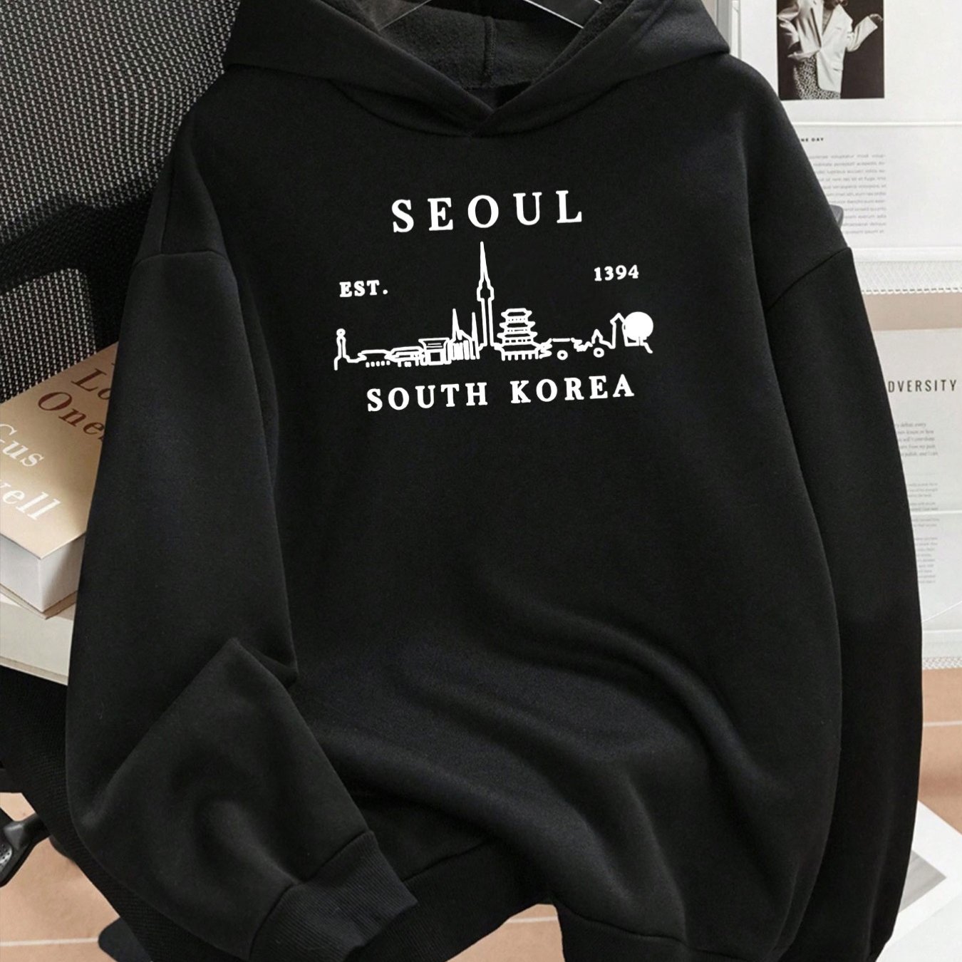 TEMU Plus Size 1pc Fashionable Women's Autumn/winter Warm Hooded Sweatshirt, Elegant And Beautiful Y2k Style With Seoul Design, Plus Size -lined